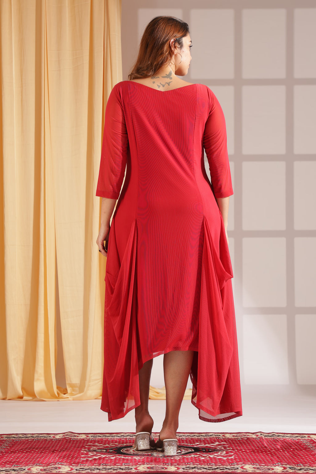 Scarlet Draped Asymmetric Dress