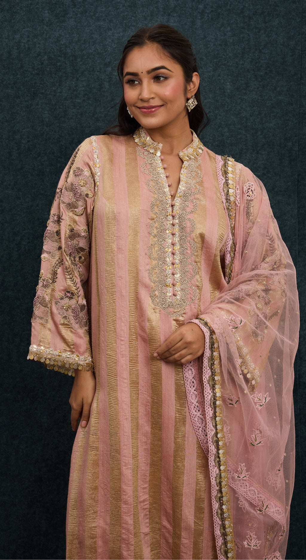 Blush Gold Striped Kurta Set
