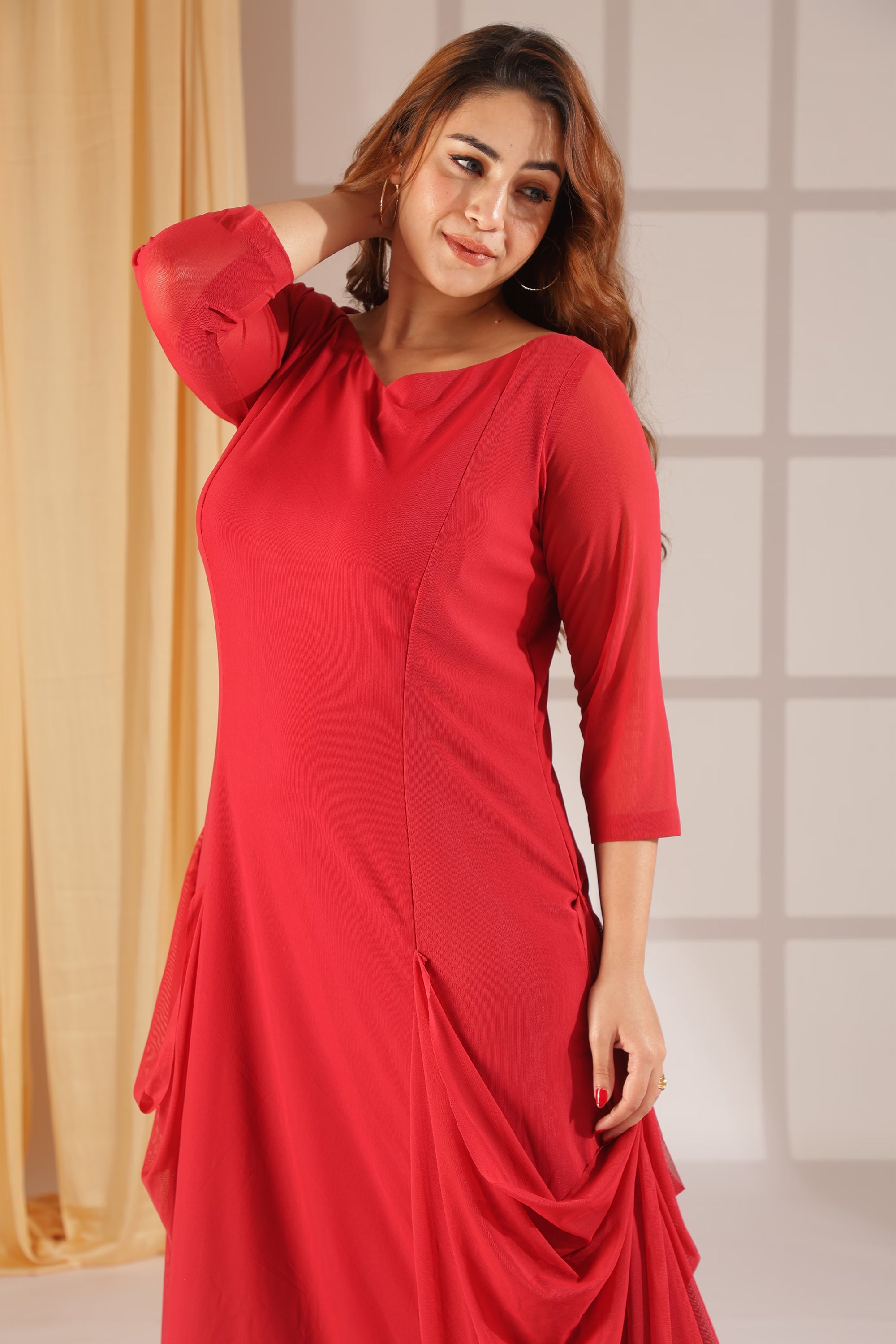 Scarlet Draped Asymmetric Dress