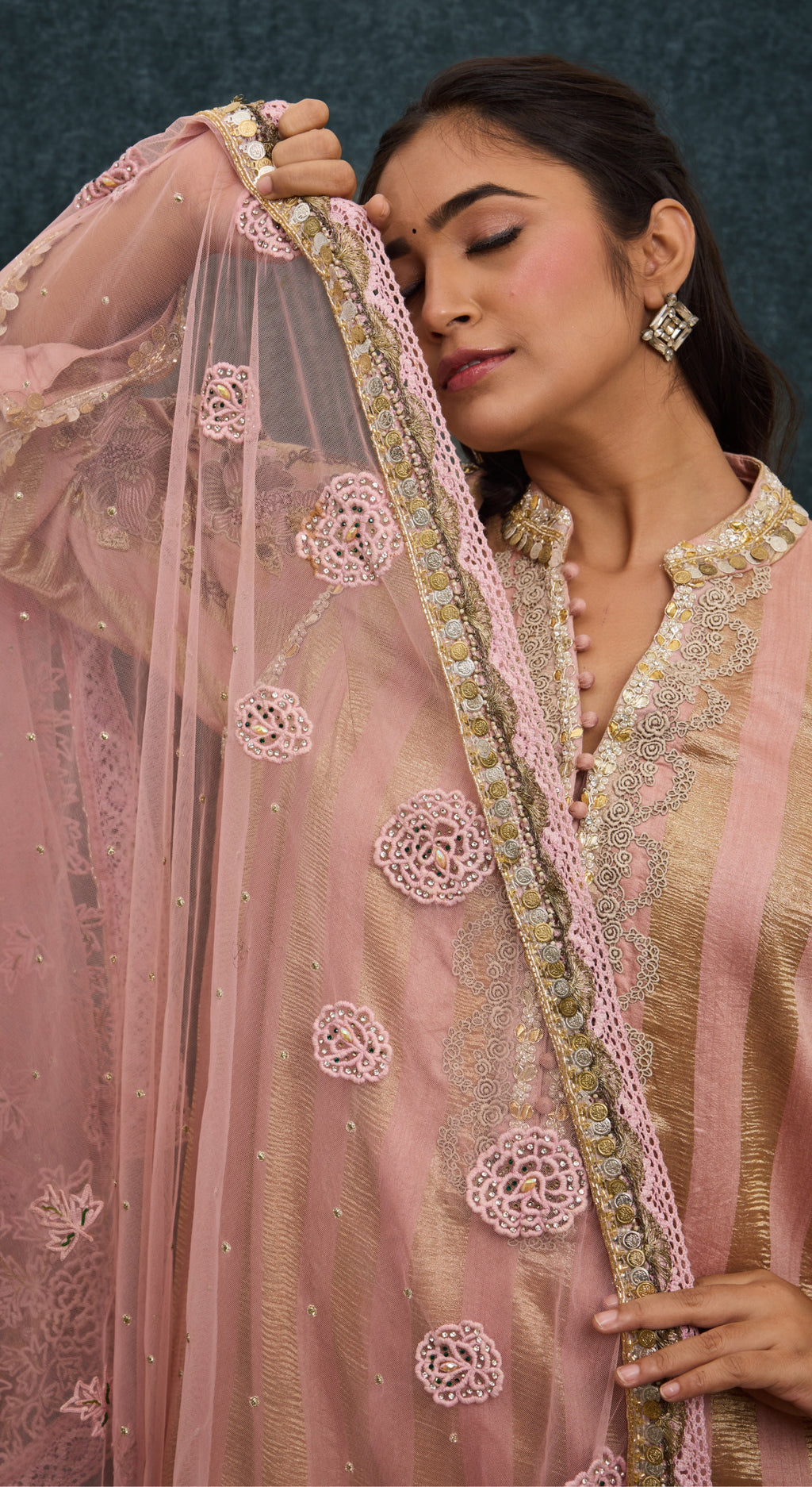 Blush Gold Striped Kurta Set