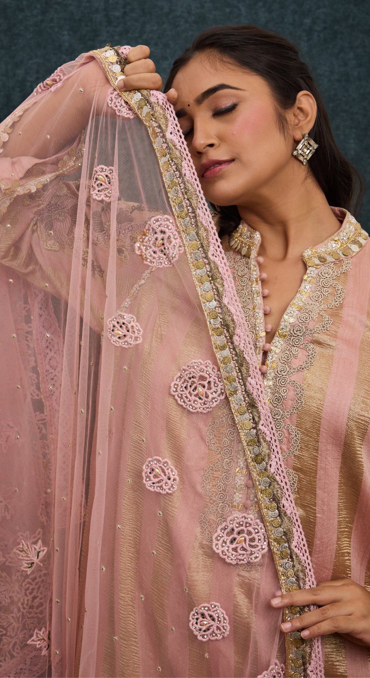 Blush Gold Striped Kurta Set