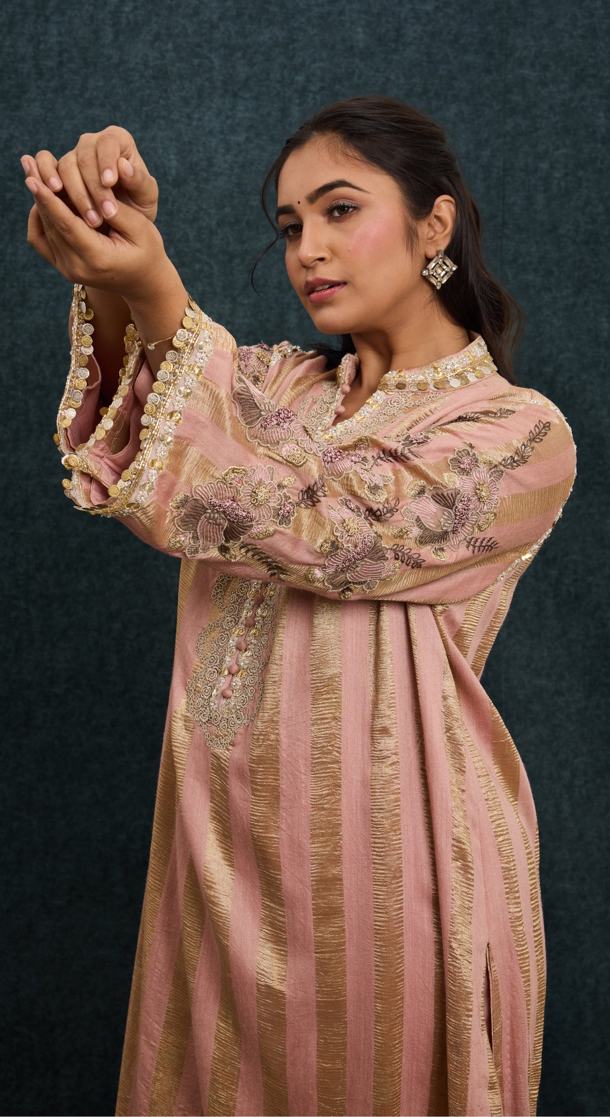 Blush Gold Striped Kurta Set
