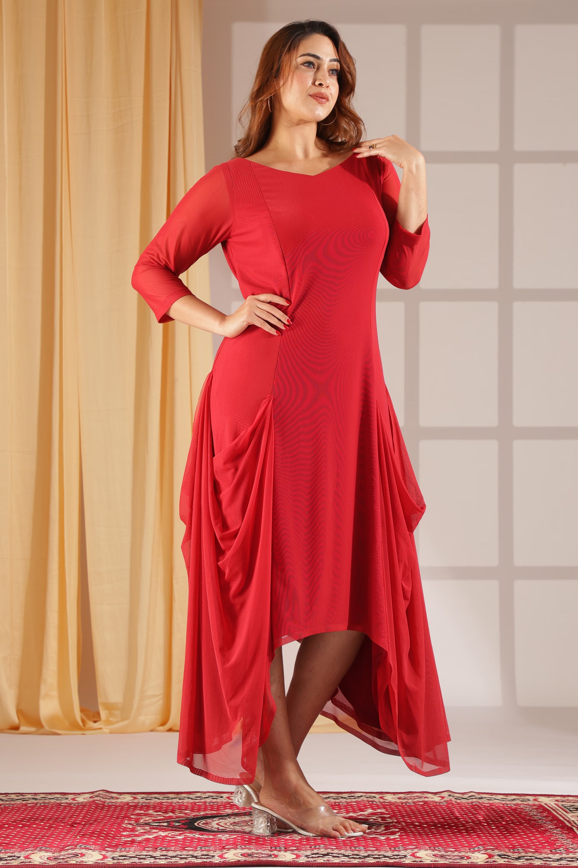 Scarlet Draped Asymmetric Dress