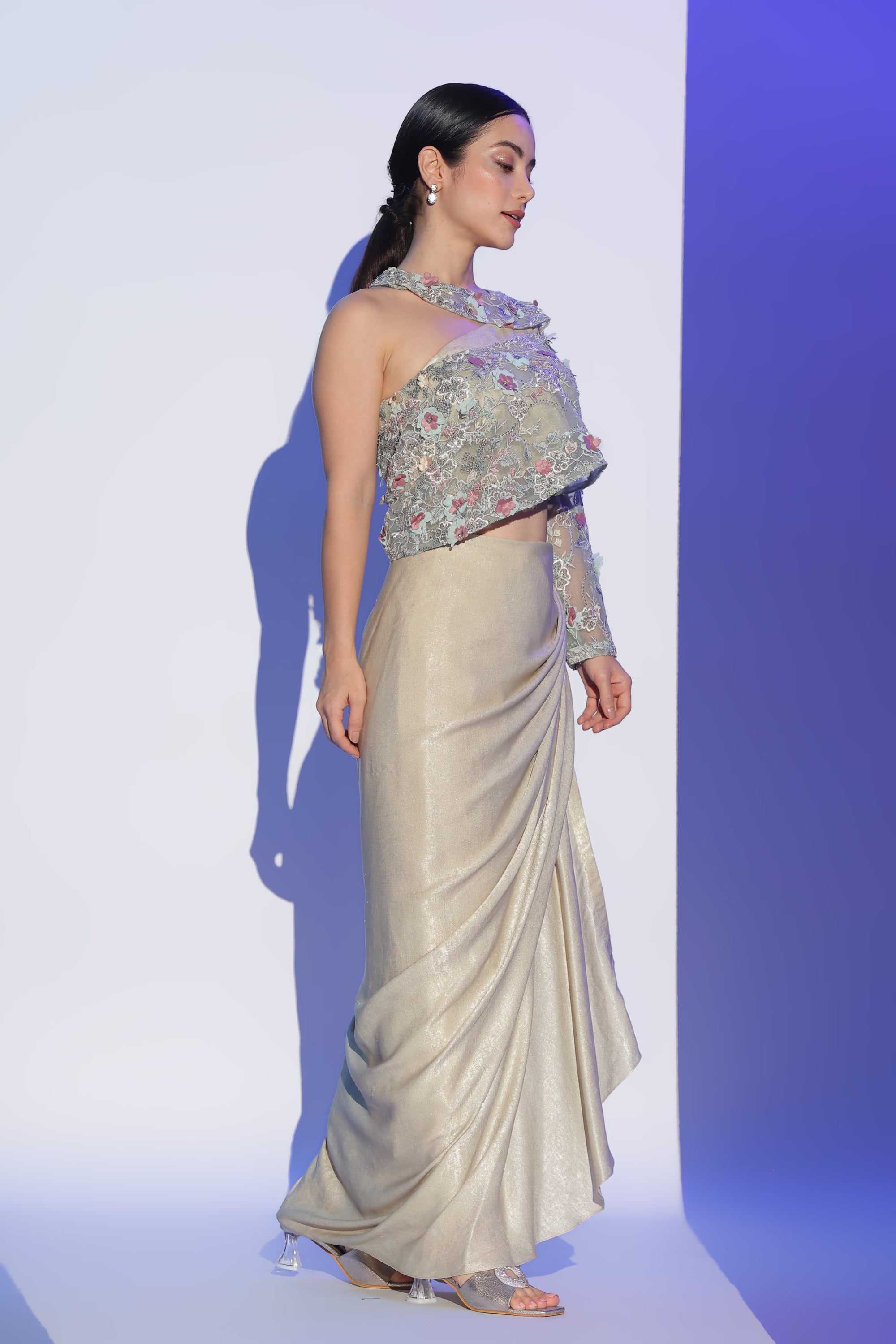 Beige Ethnic Drape Set