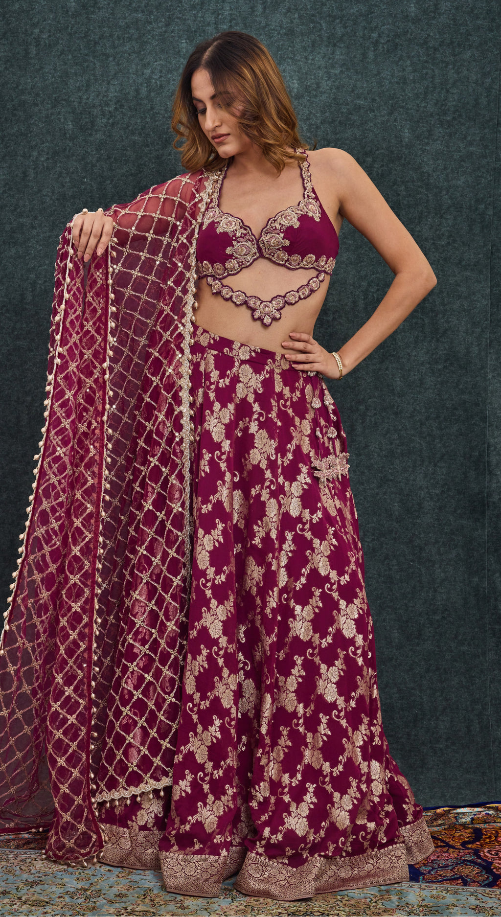 Ruby Heirloom Brocade Lehenga Set