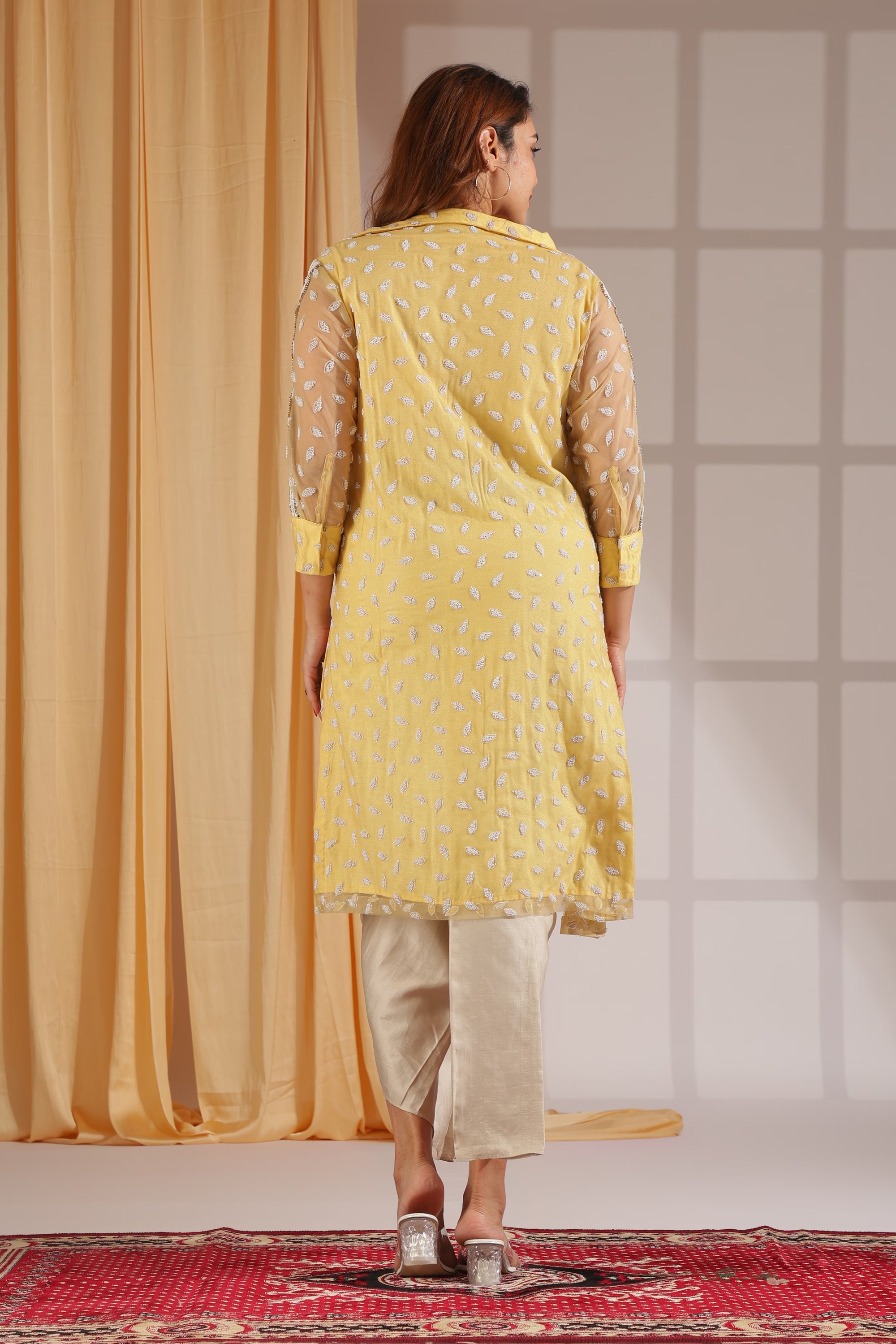 Sunlit Leaf Asymmetrical Kurta Set