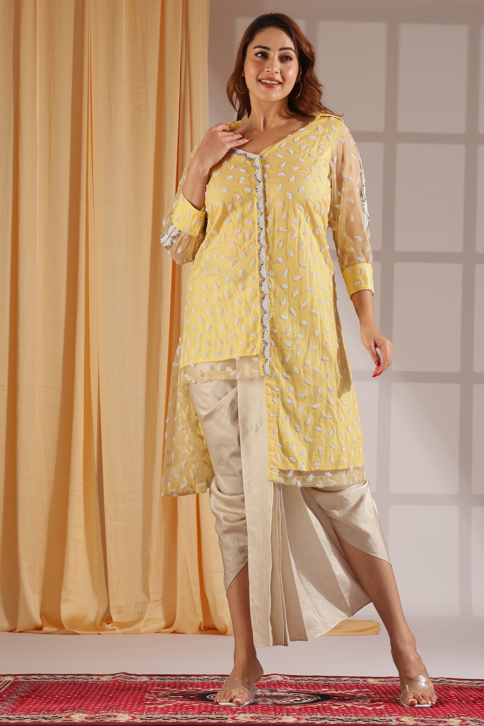 Sunlit Leaf Asymmetrical Kurta Set