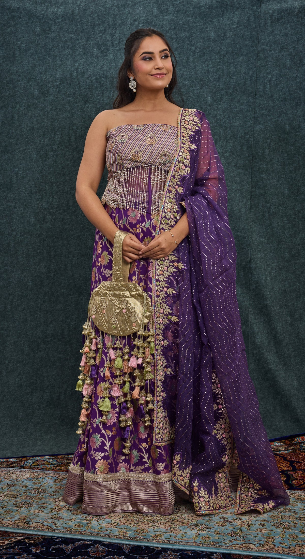 Purple Garden Zari Lehenga Set