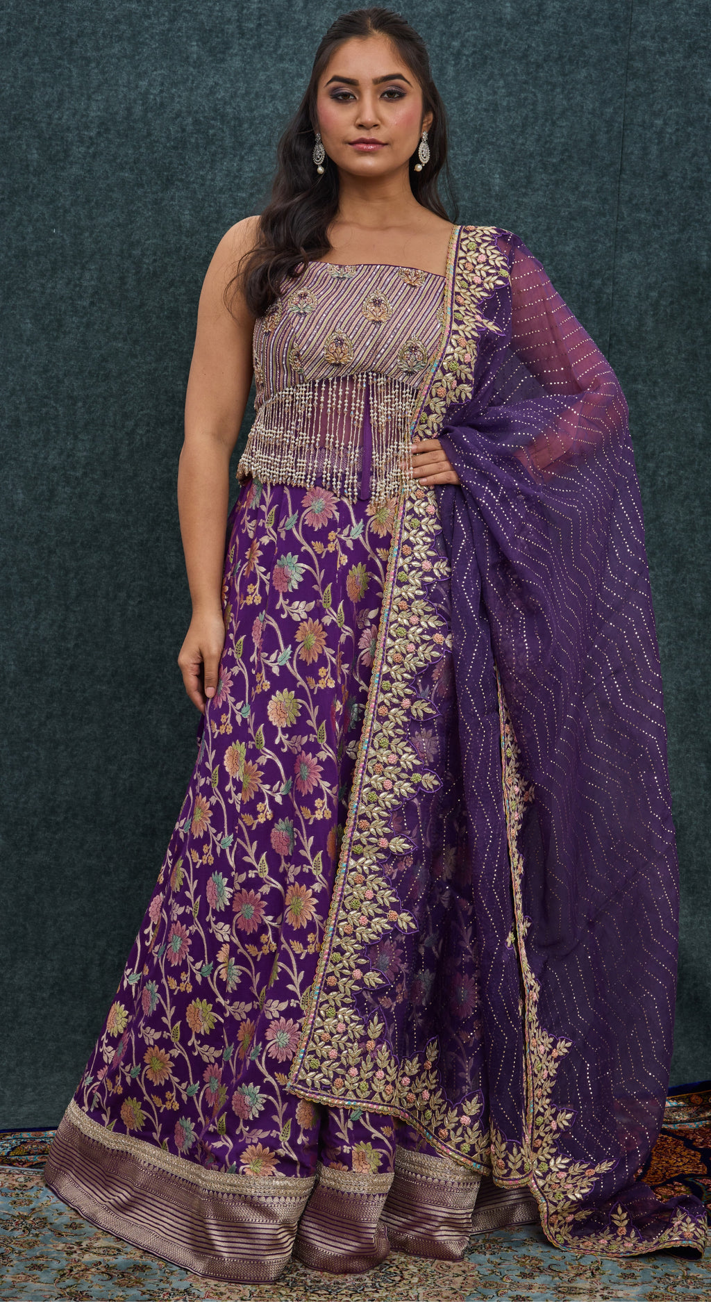 Purple Garden Zari Lehenga Set