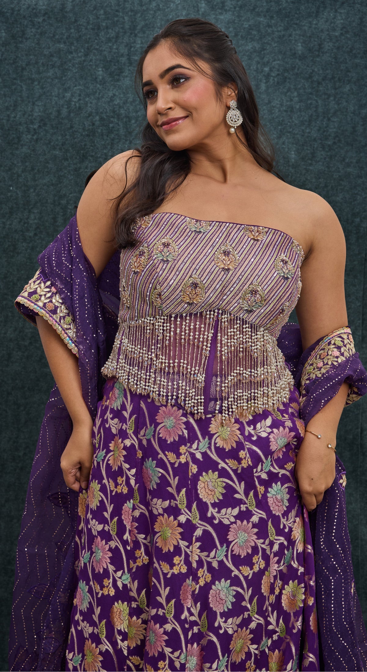 Purple Garden Zari Lehenga Set
