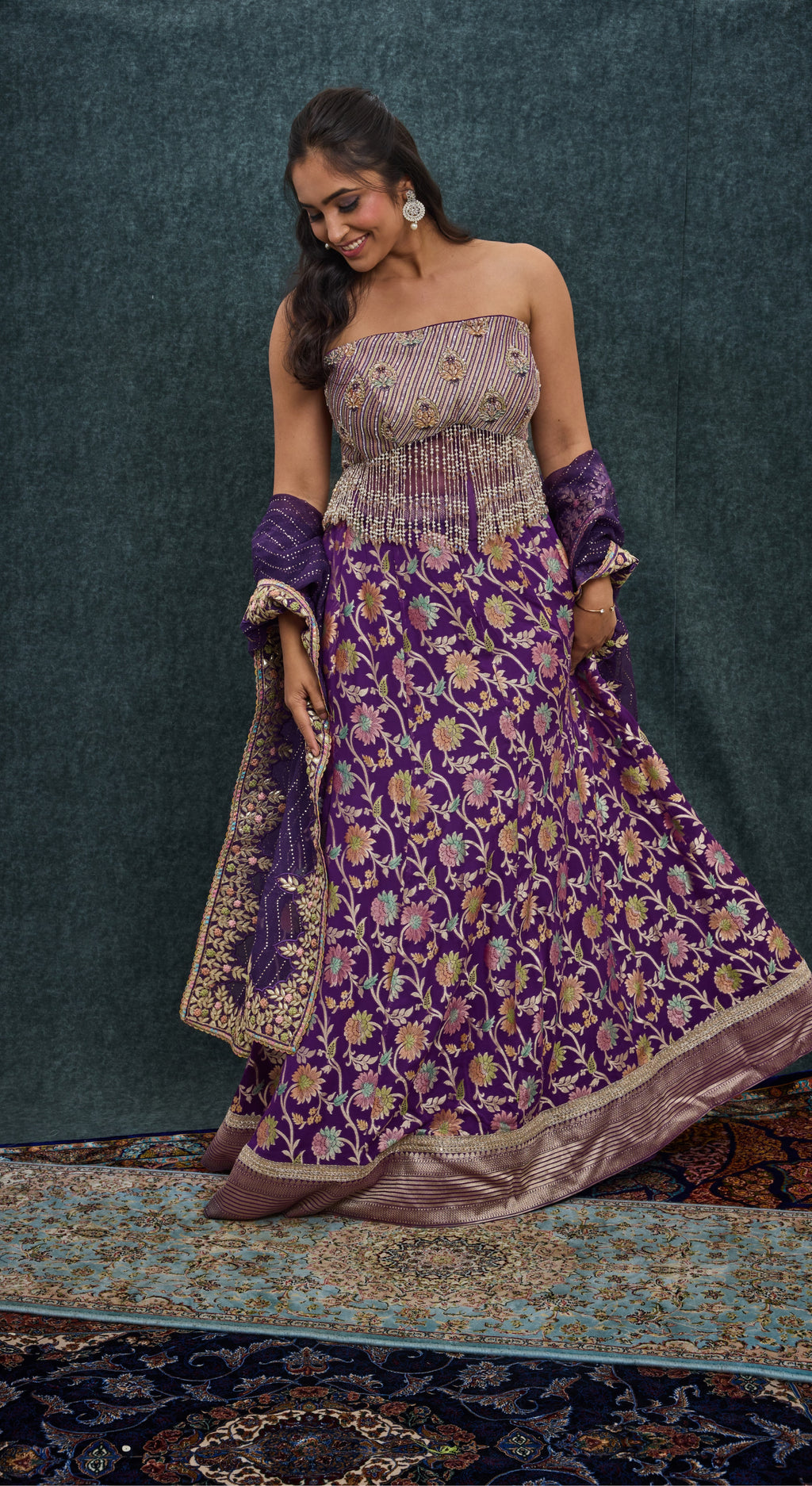 Purple Garden Zari Lehenga Set