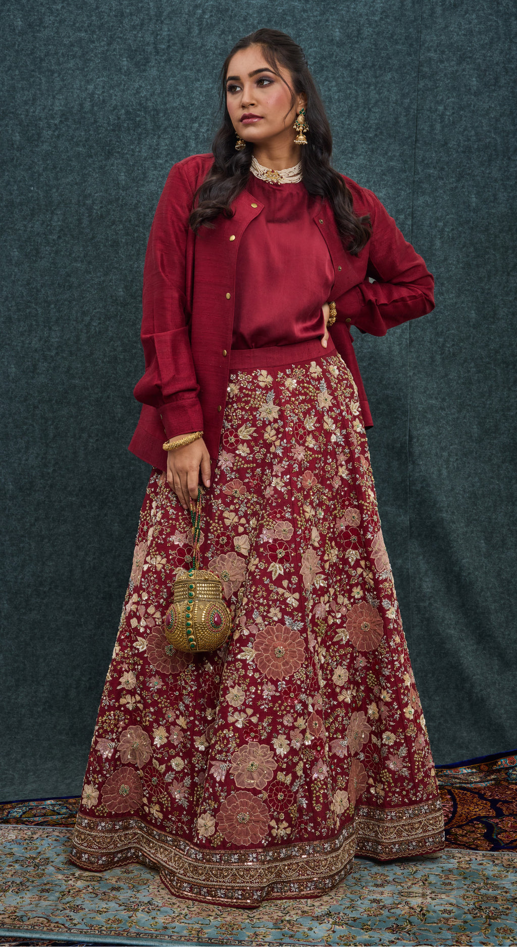 Burgundy Bloom Jacket Lehenga