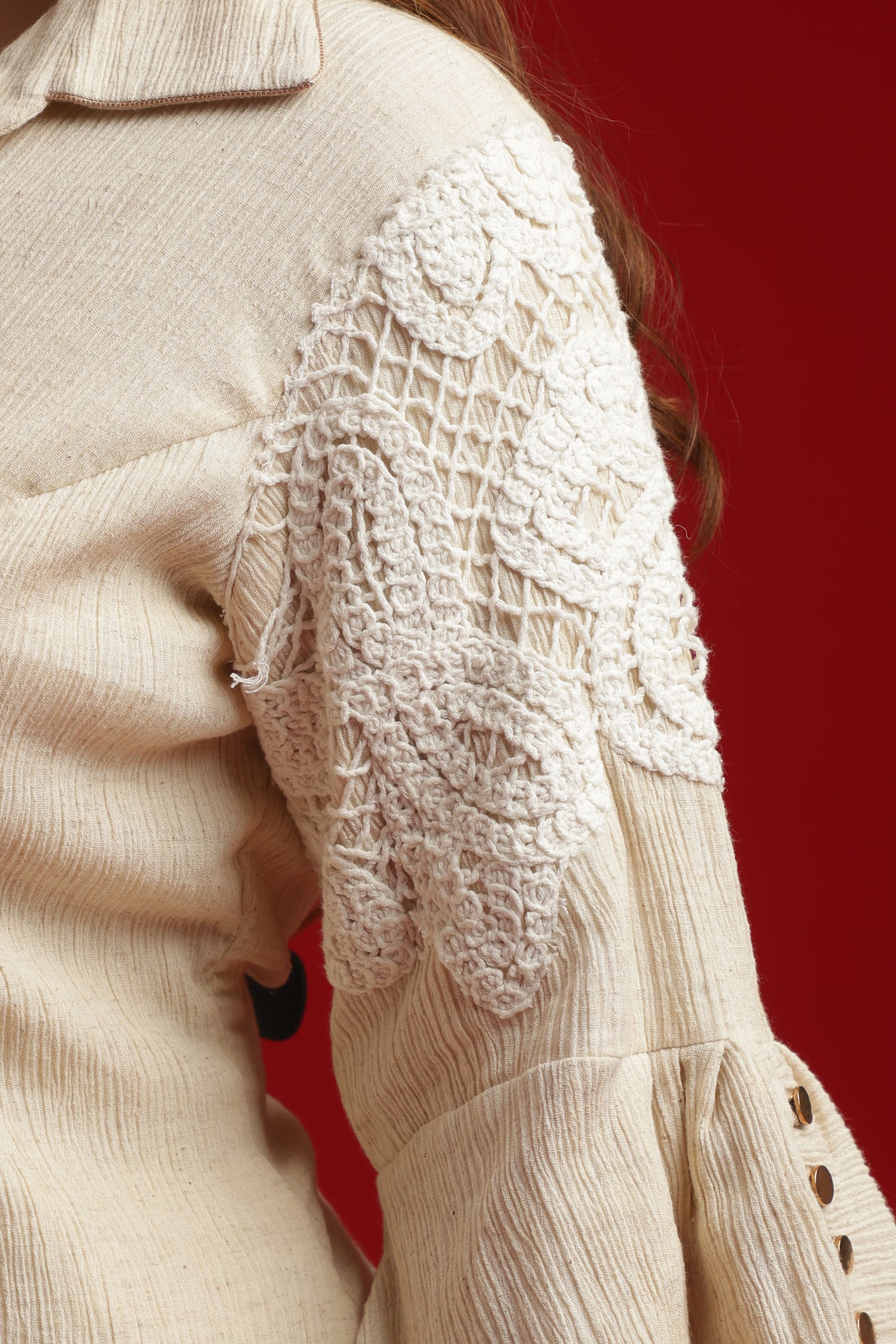Textured Cream Co-Ord Set with Embroidered Detail