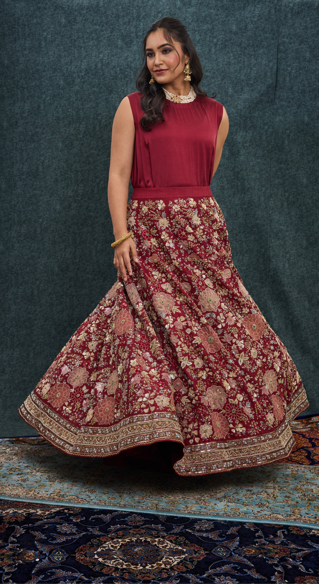 Burgundy Bloom Jacket Lehenga