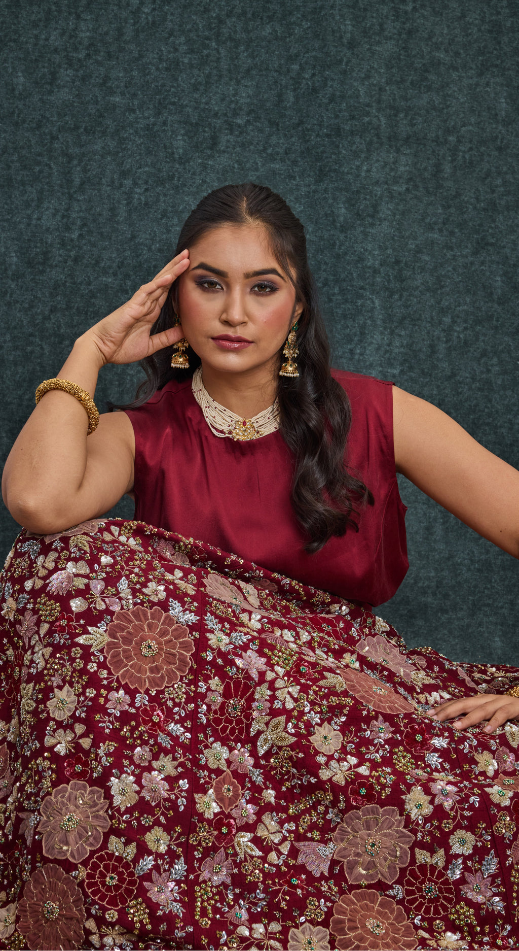Burgundy Bloom Jacket Lehenga