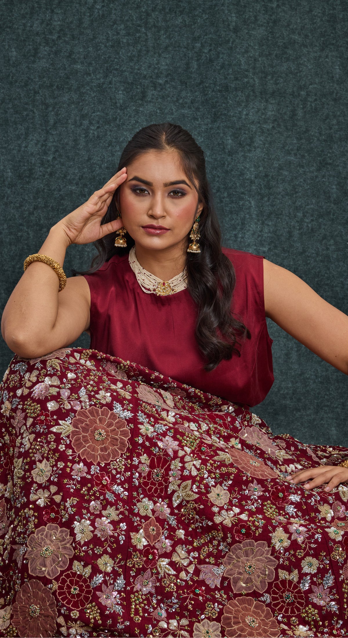 Burgundy Bloom Jacket Lehenga