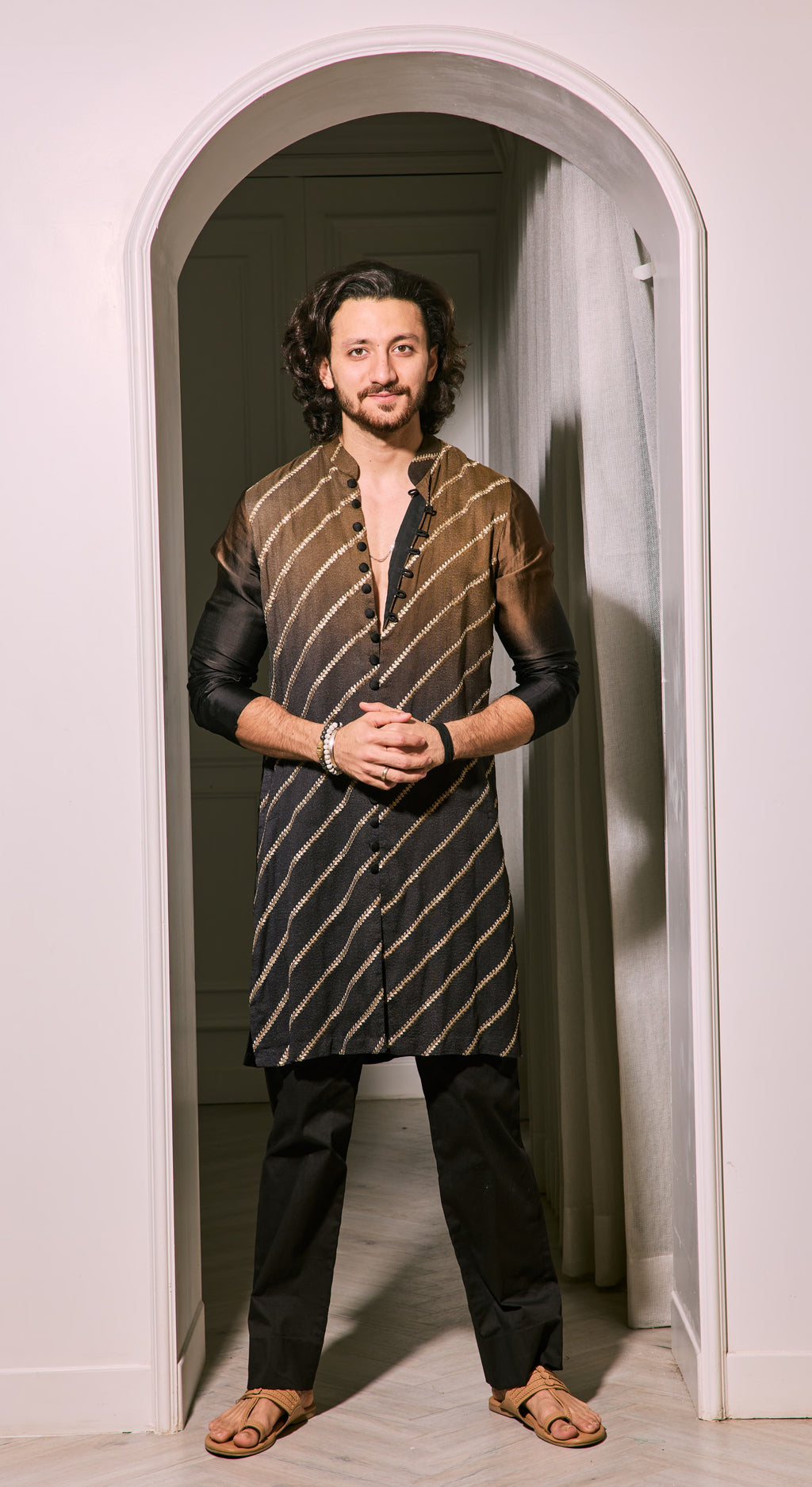 Diagonal Stripe Asymmetric Kurta