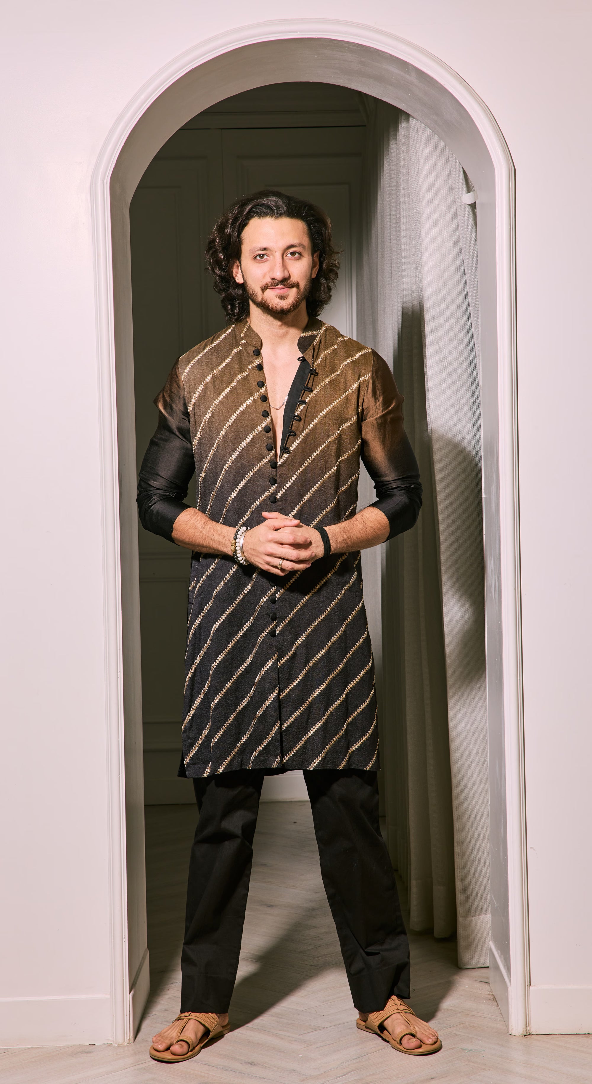 Diagonal Stripe Asymmetric Kurta