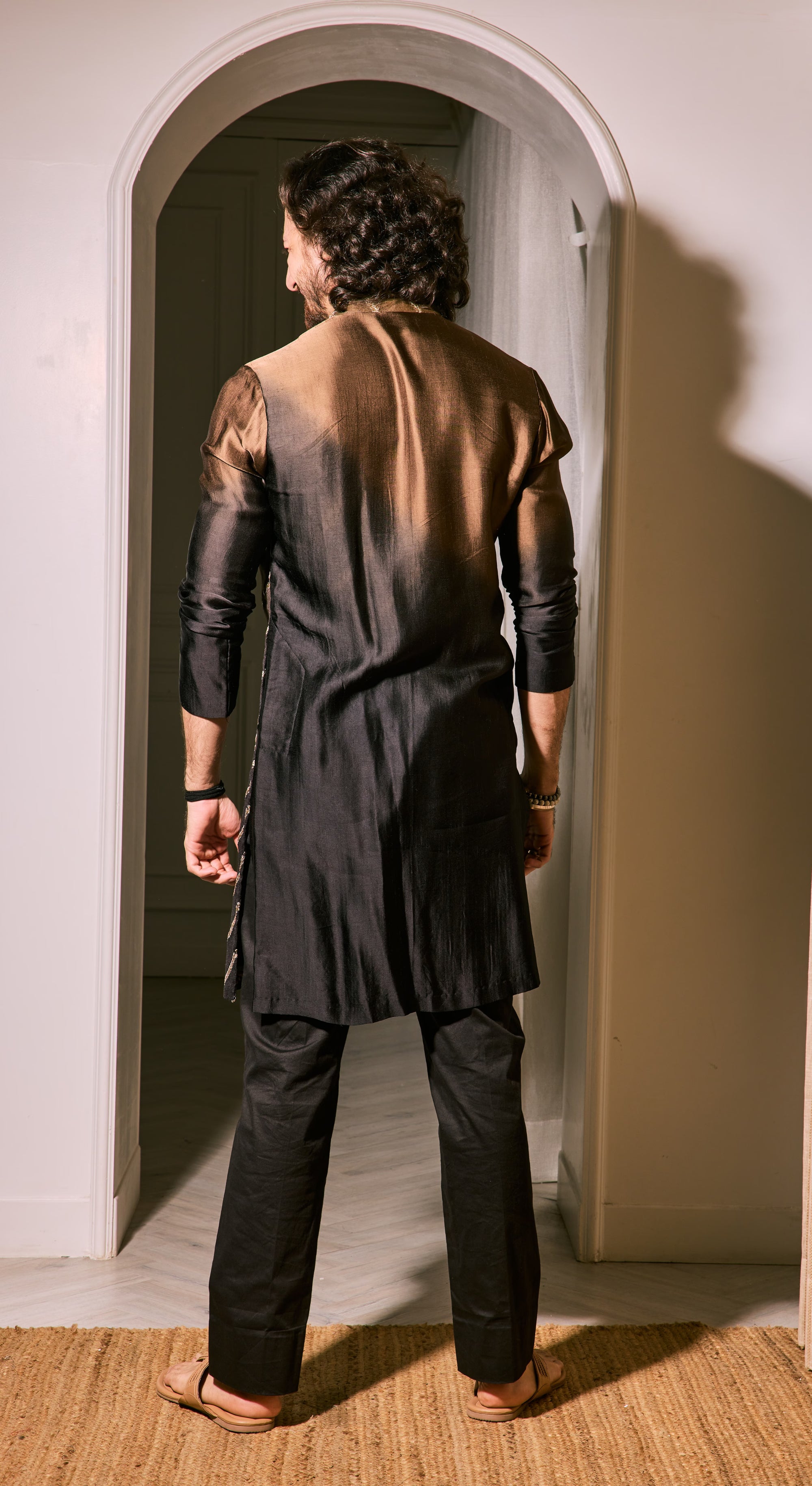 Diagonal Stripe Asymmetric Kurta