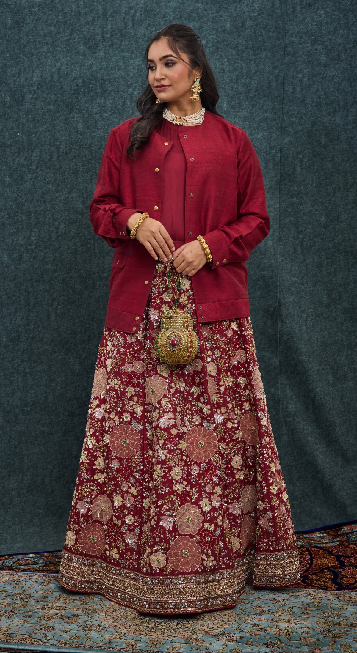 Burgundy Bloom Jacket Lehenga