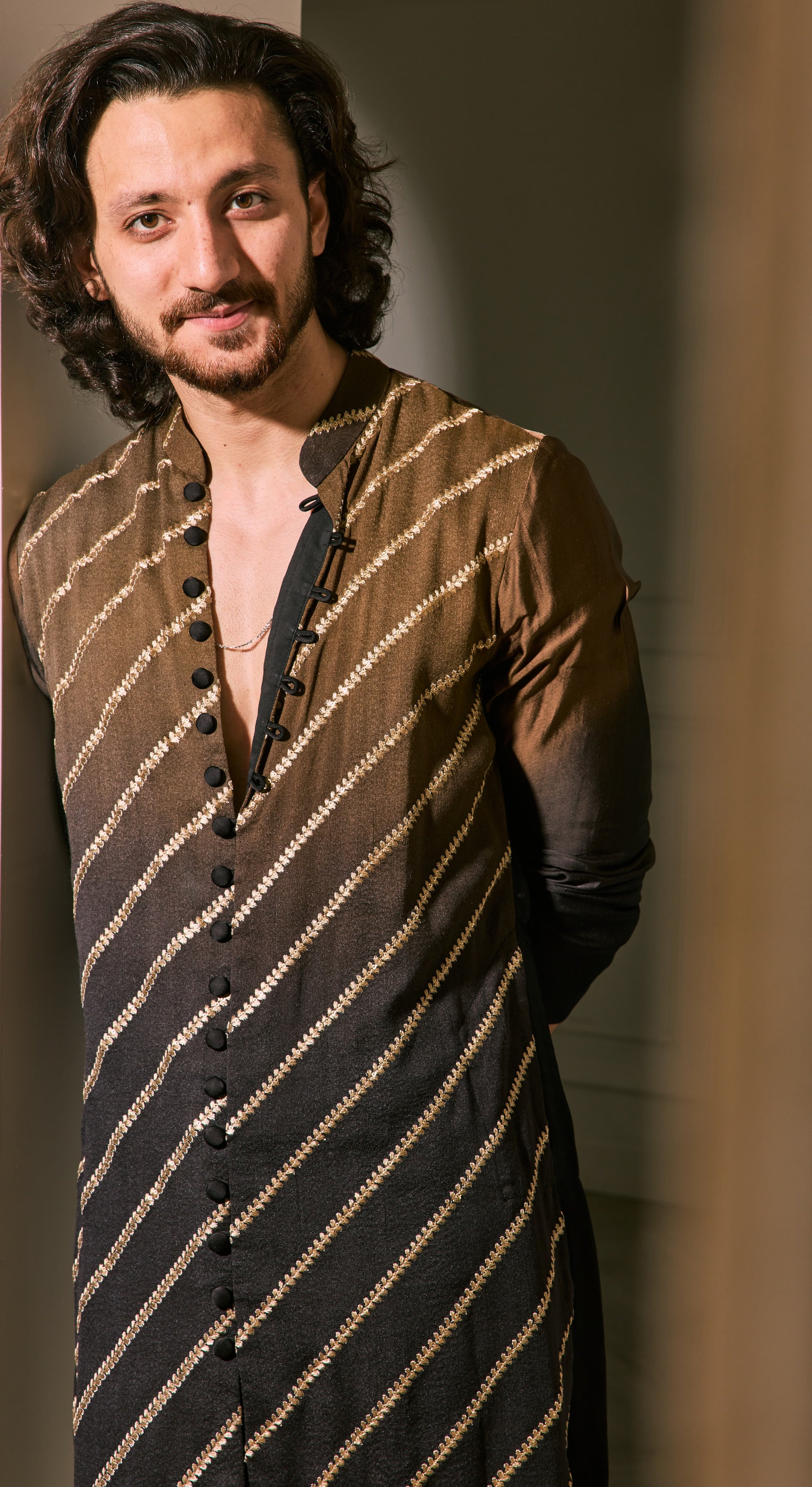 Diagonal Stripe Asymmetric Kurta