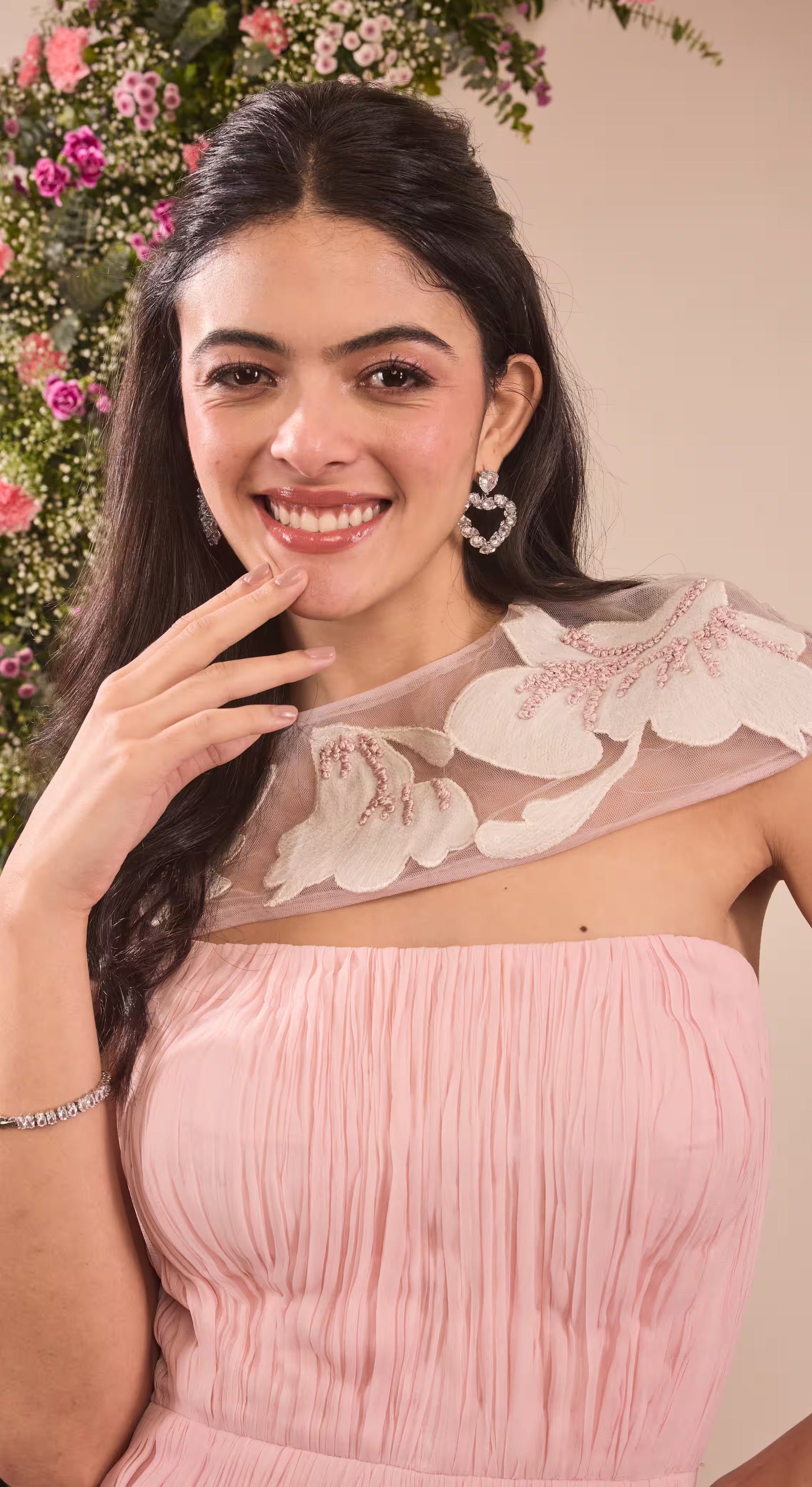 Blush Blossom Embroidered Palazzo Set