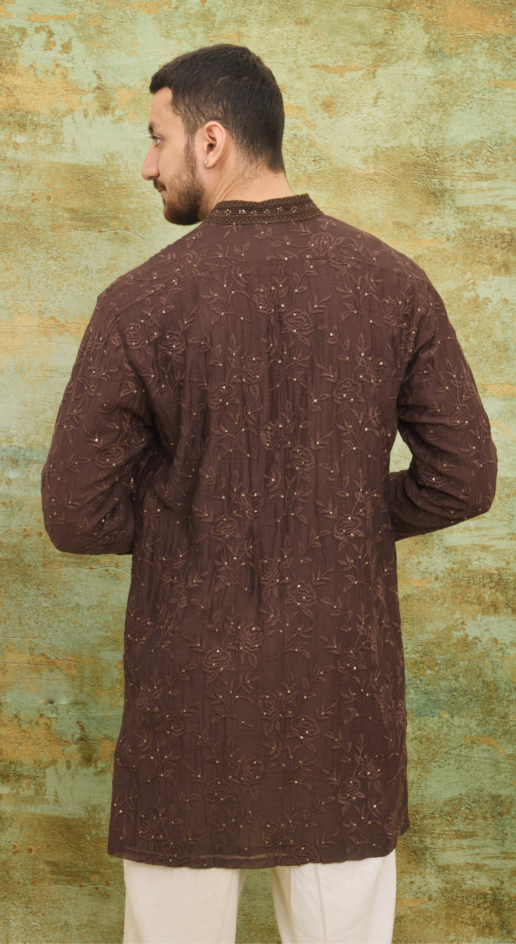 Mocha Floral Embroidered Kurta