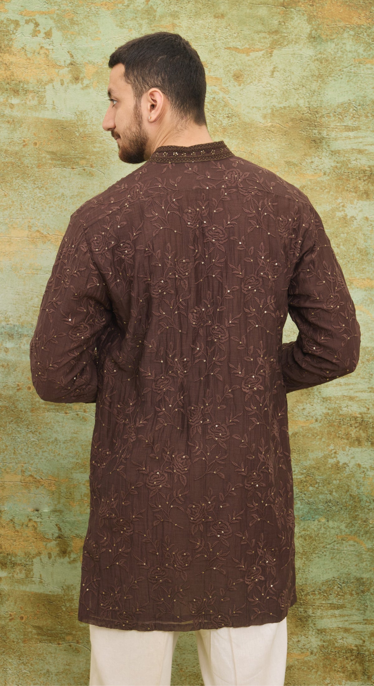 Mocha Floral Embroidered Kurta