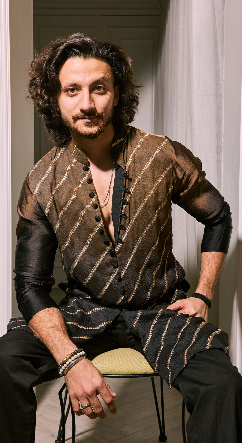 Diagonal Stripe Asymmetric Kurta