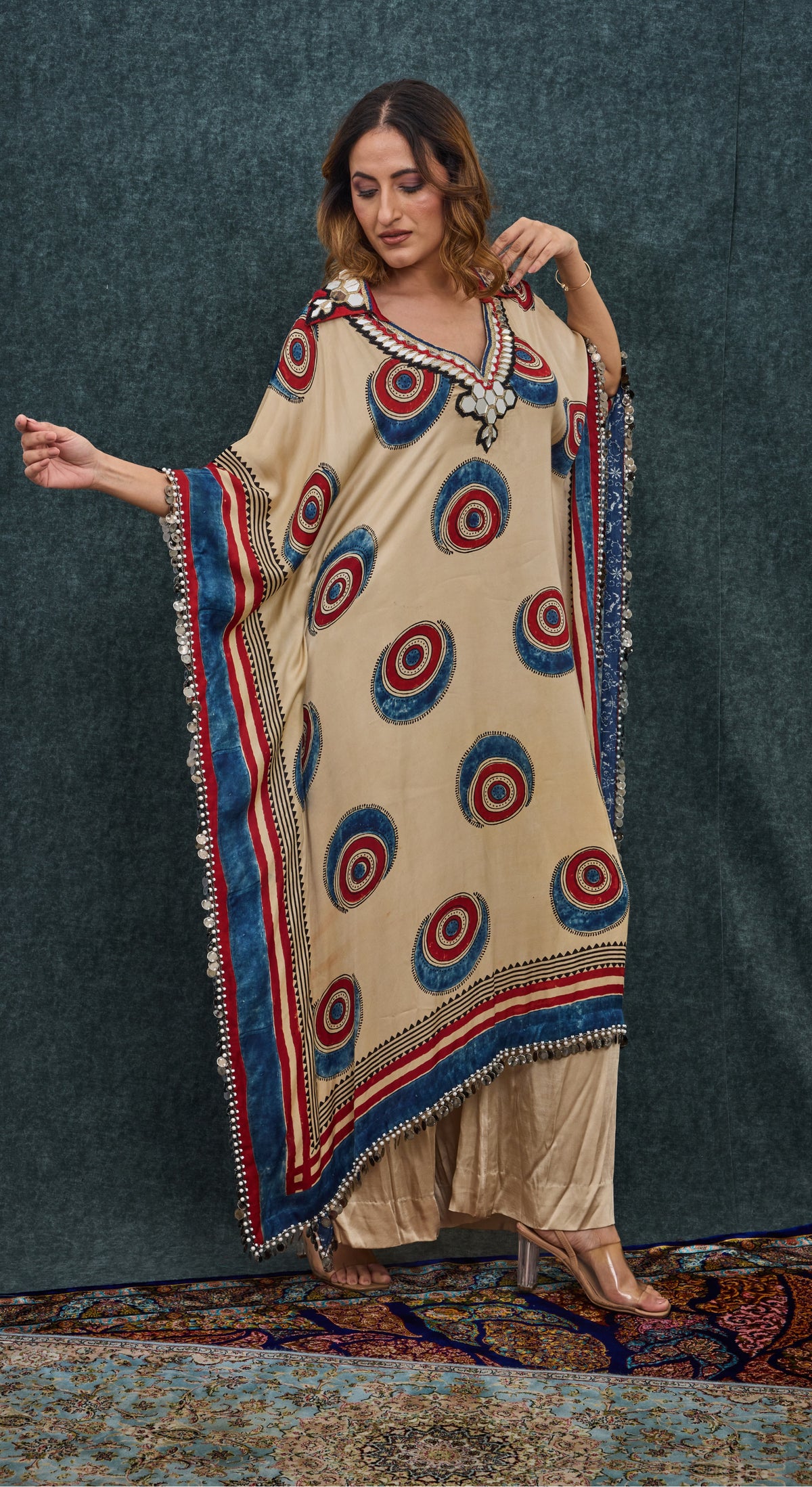 Indigo circular Motif Kaftan Set