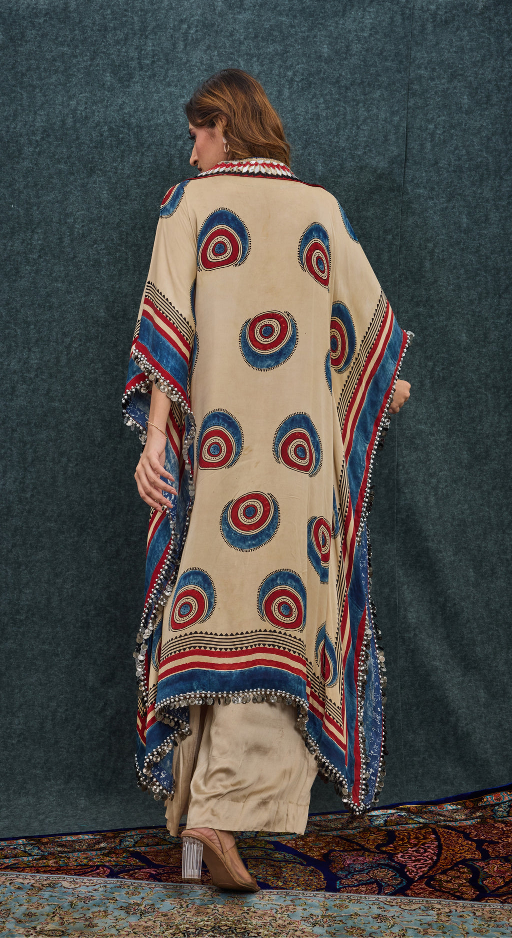 Indigo circular Motif Kaftan Set