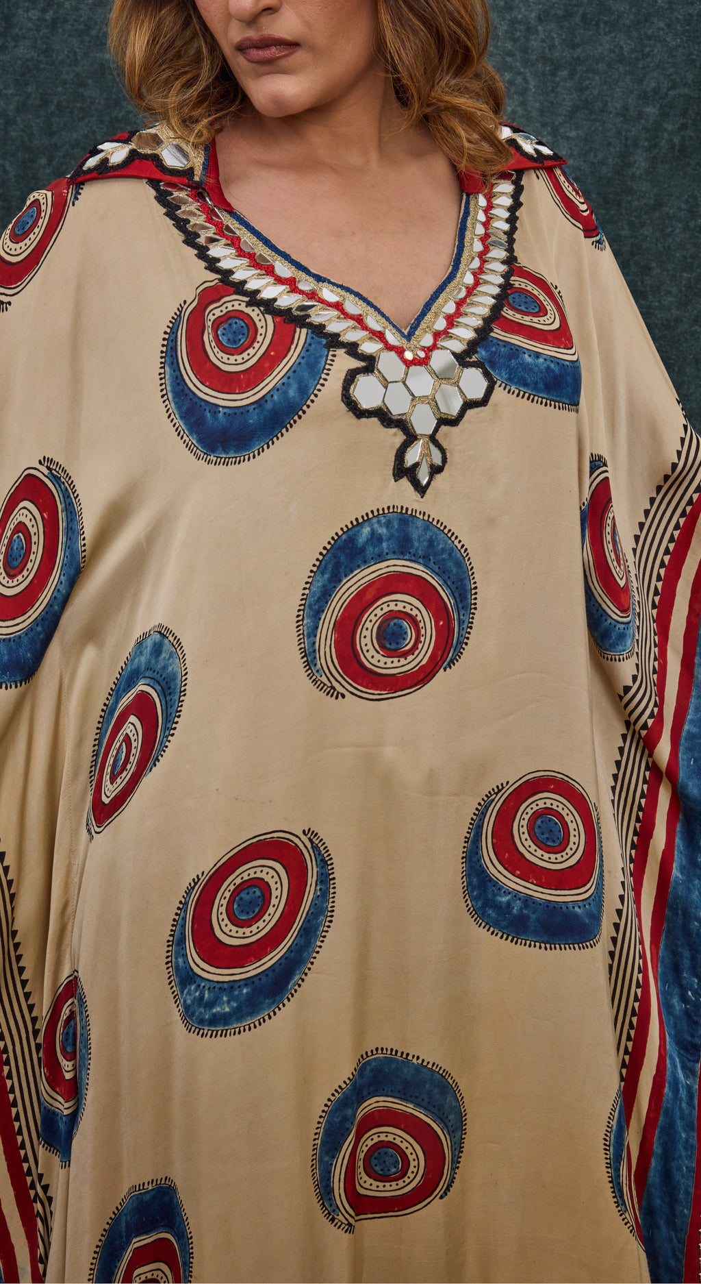 Indigo circular Motif Kaftan Set