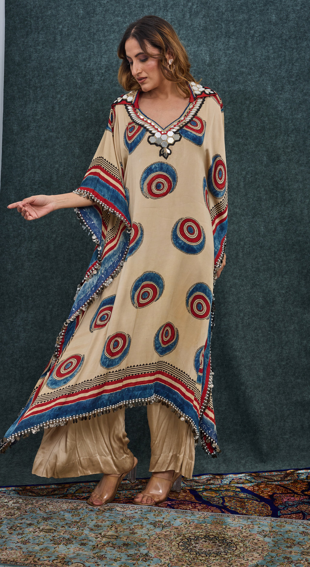 Indigo circular Motif Kaftan Set