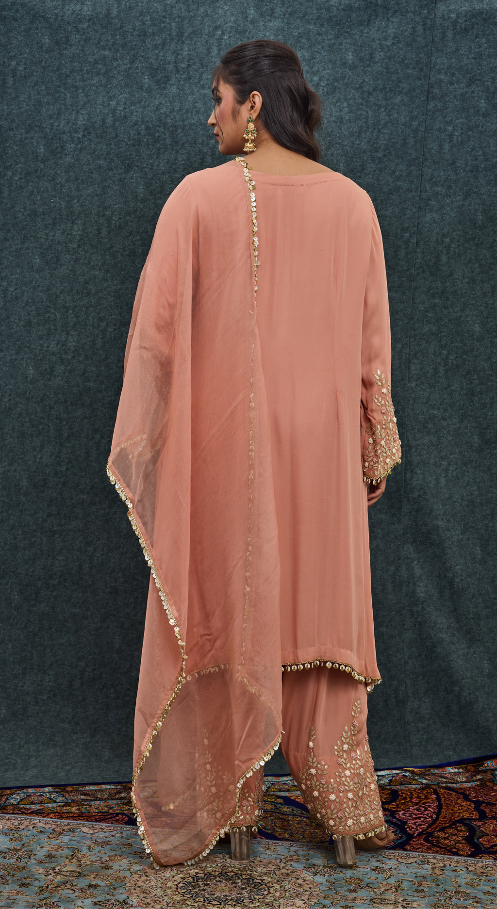 Peach Blossom Embroidered Kurta Set