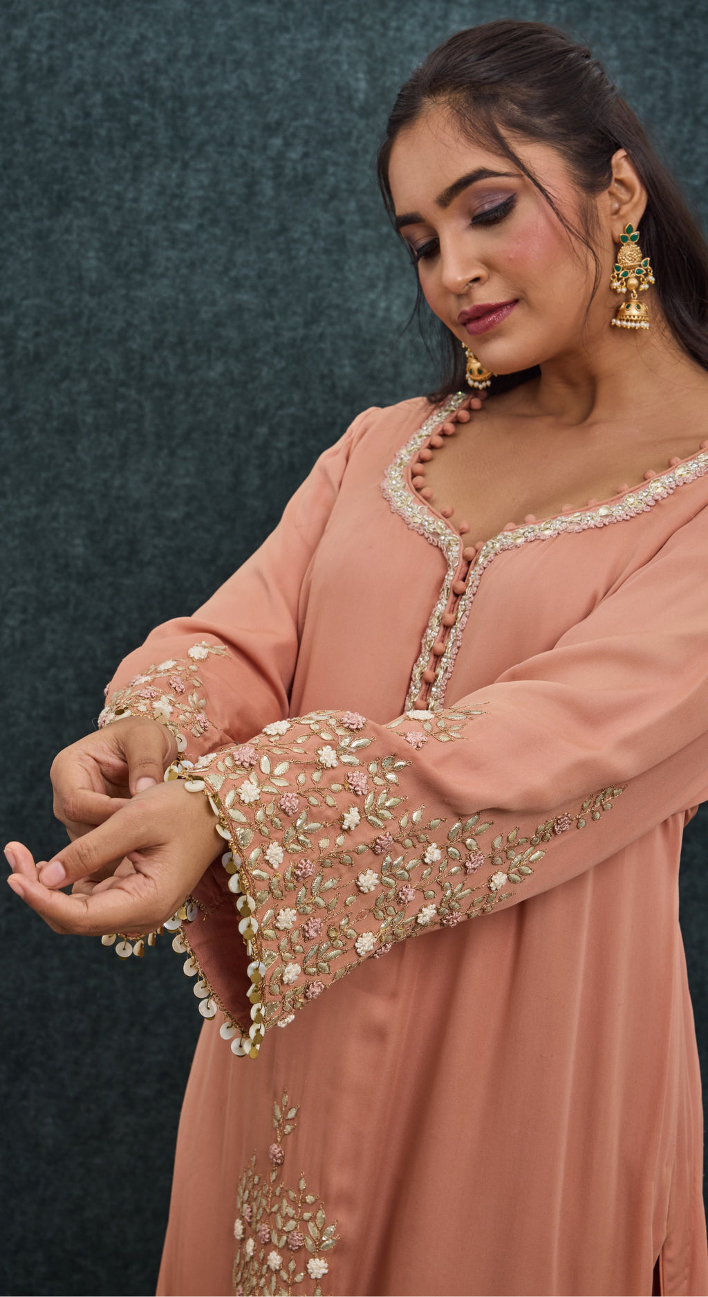 Peach Blossom Embroidered Kurta Set