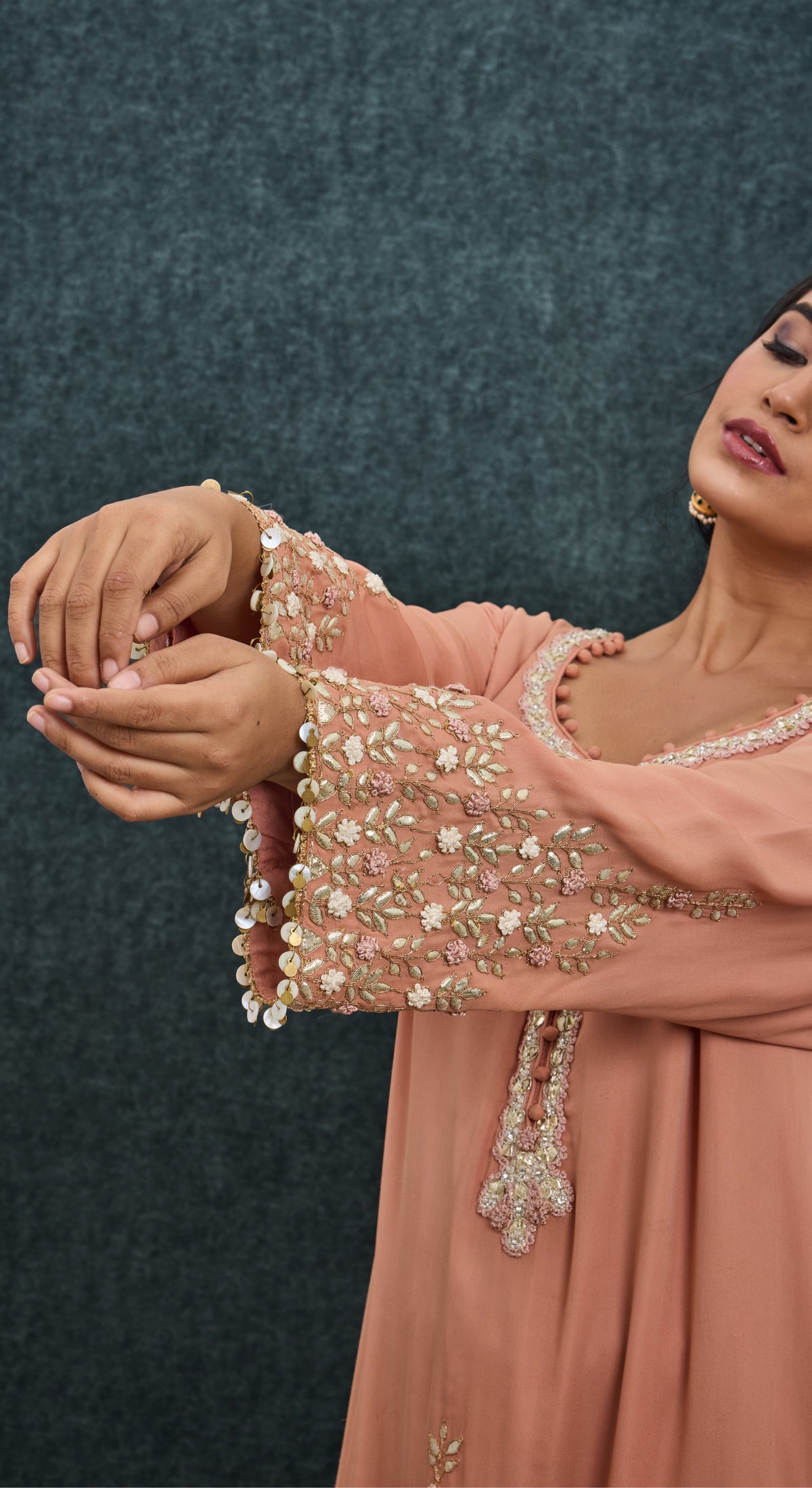 Peach Blossom Embroidered Kurta Set