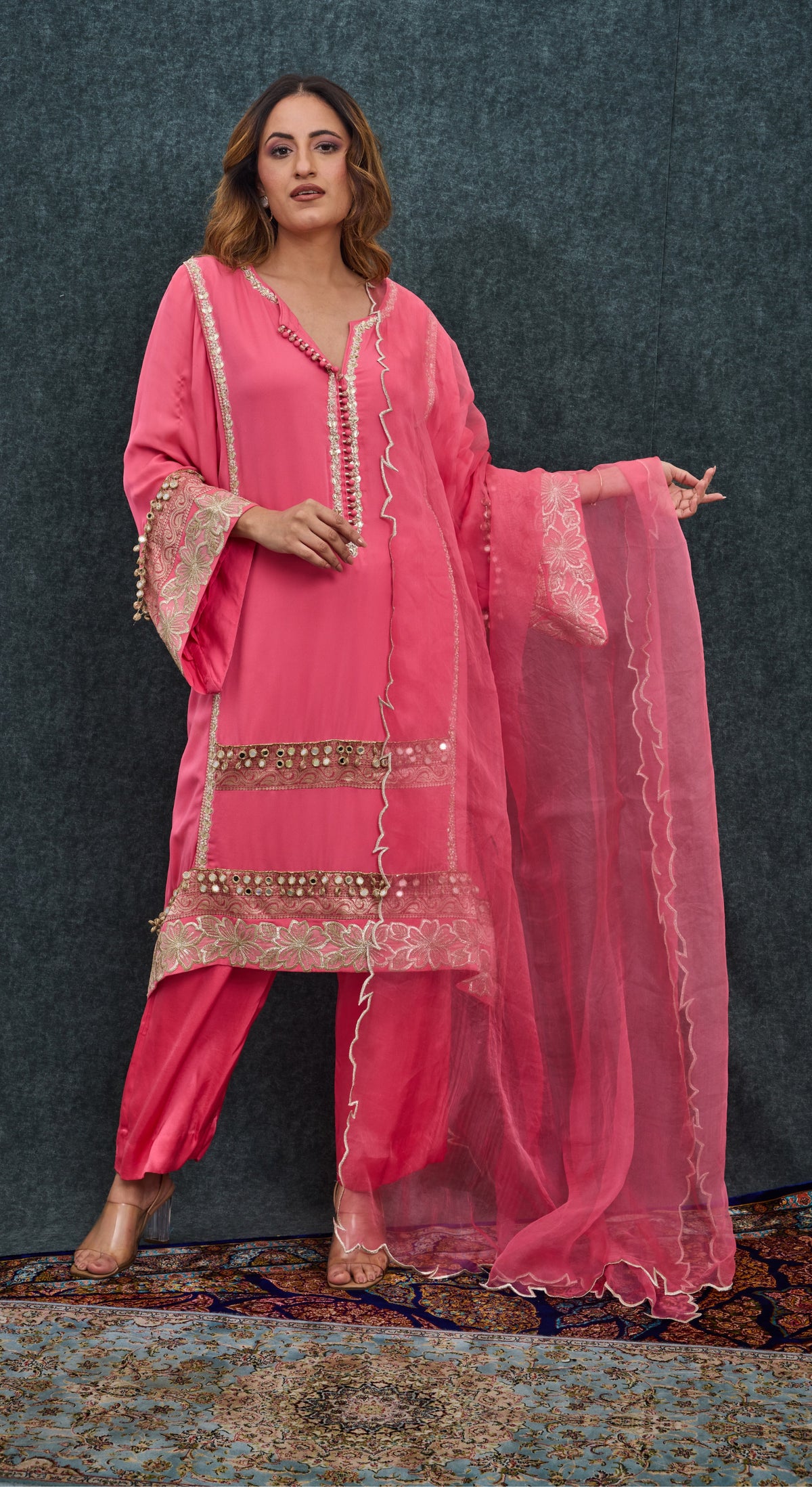 Pink Garden Mirror Kurta Set