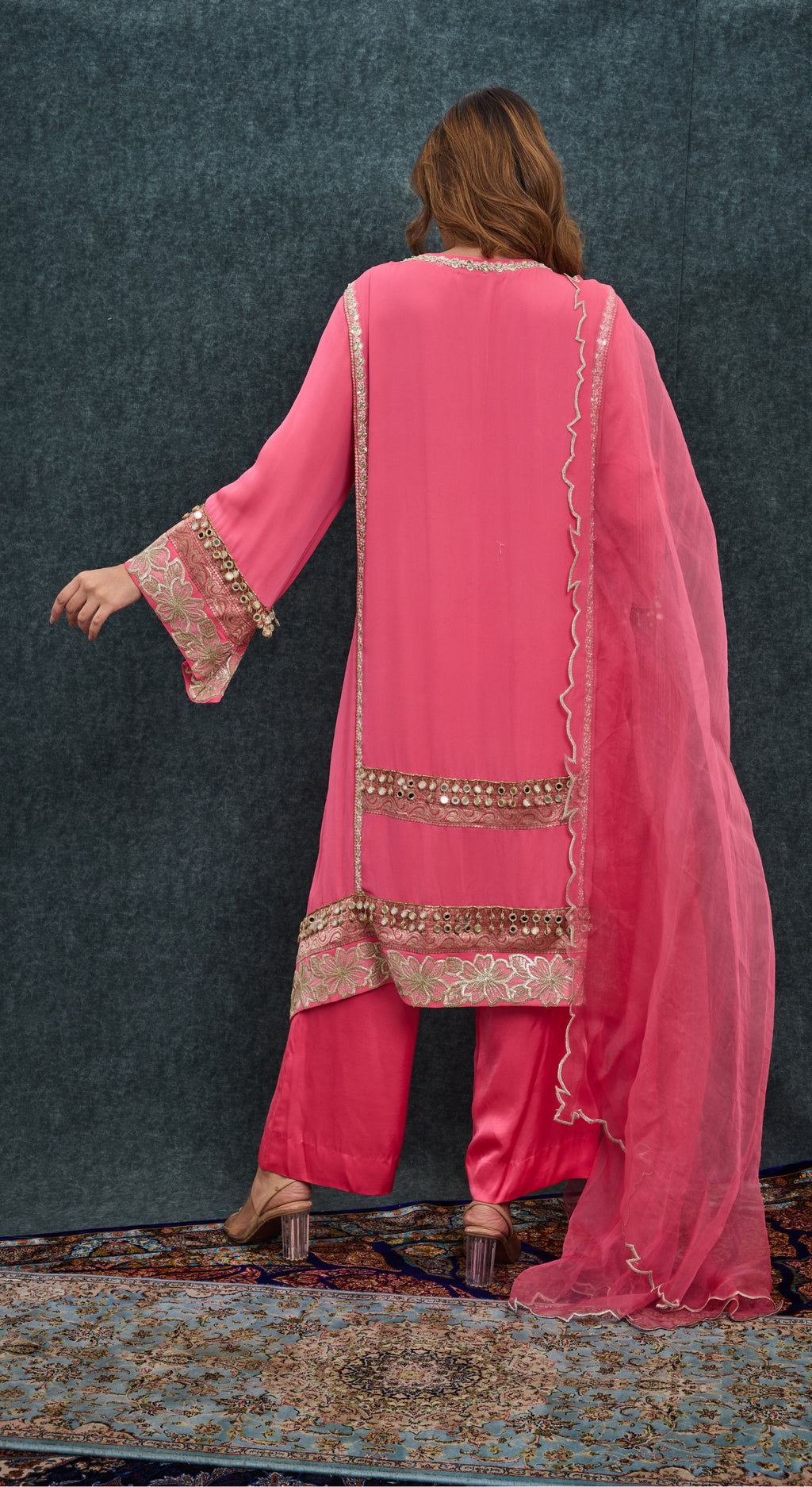 Pink Garden Mirror Kurta Set