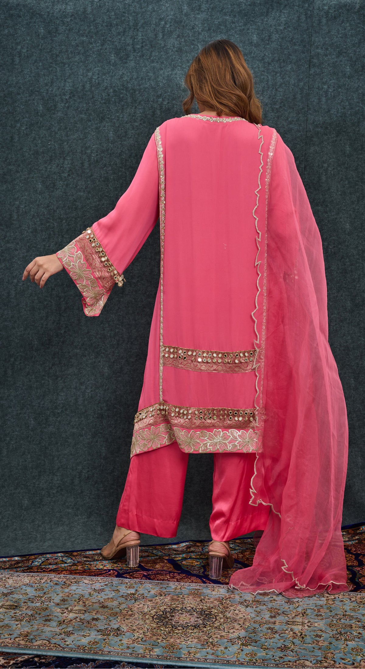 Pink Garden Mirror Kurta Set