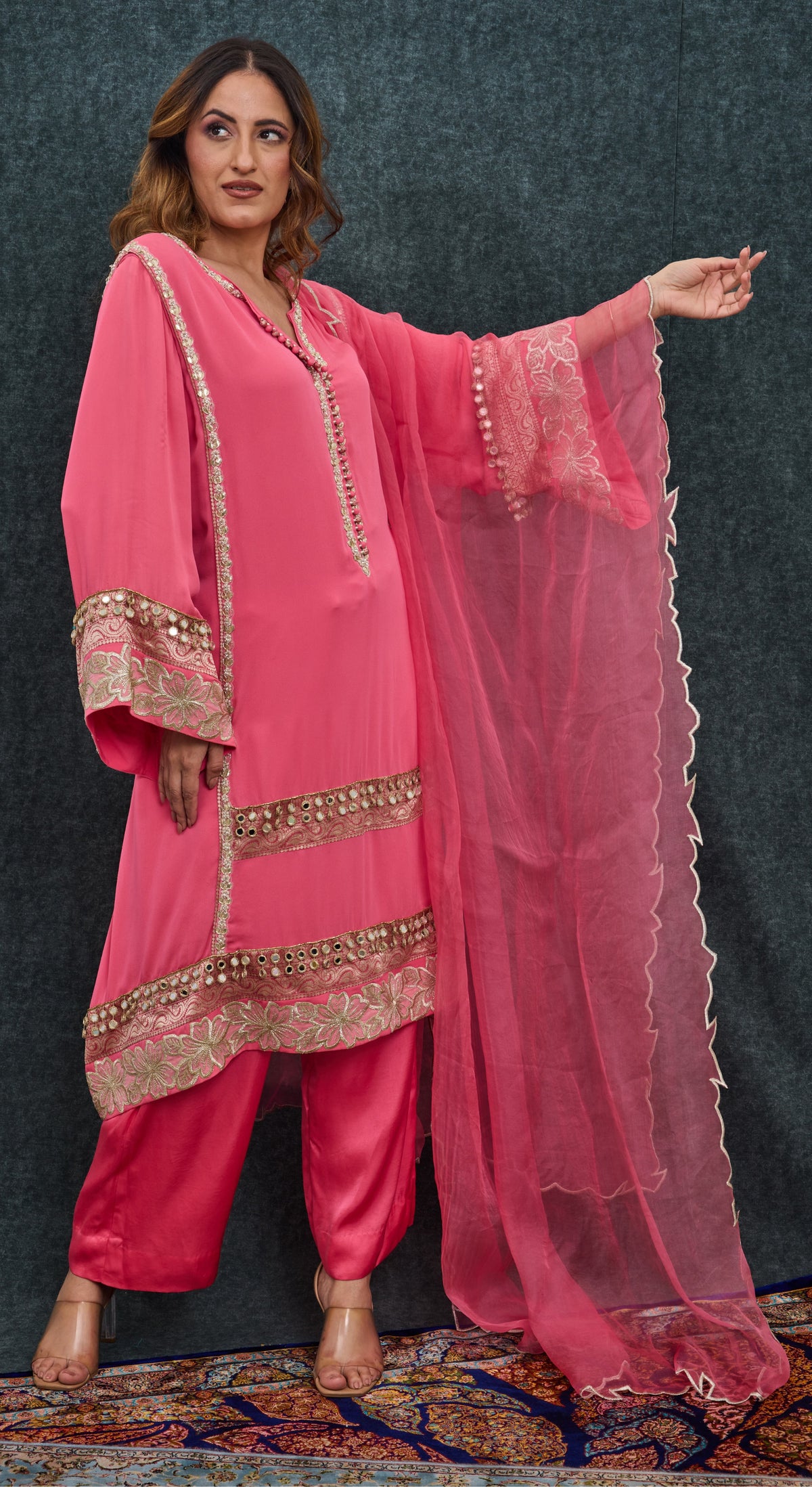 Pink Garden Mirror Kurta Set