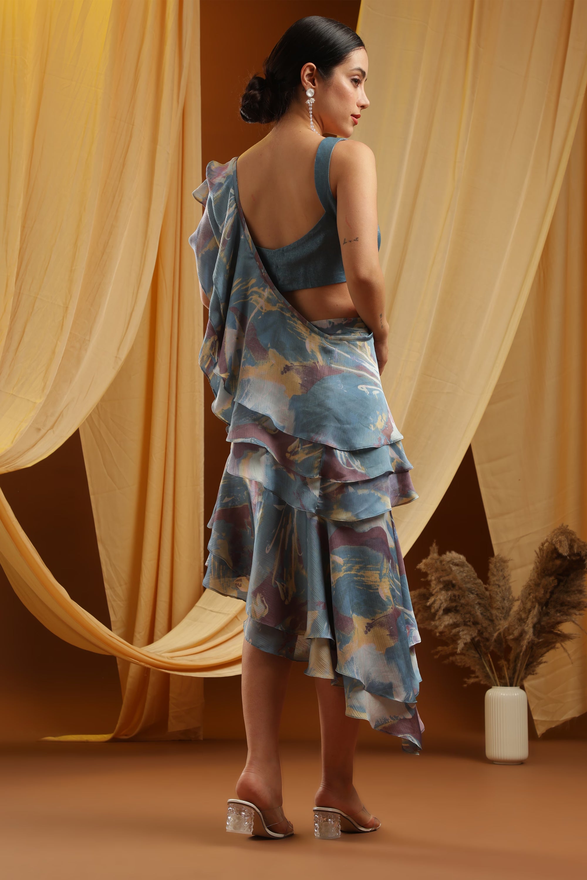 Blue Printed Ruffle Co-ord Set