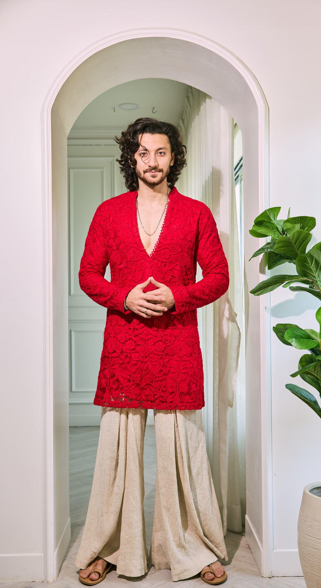 Crimson Embroidered Kurta Palazzo Set