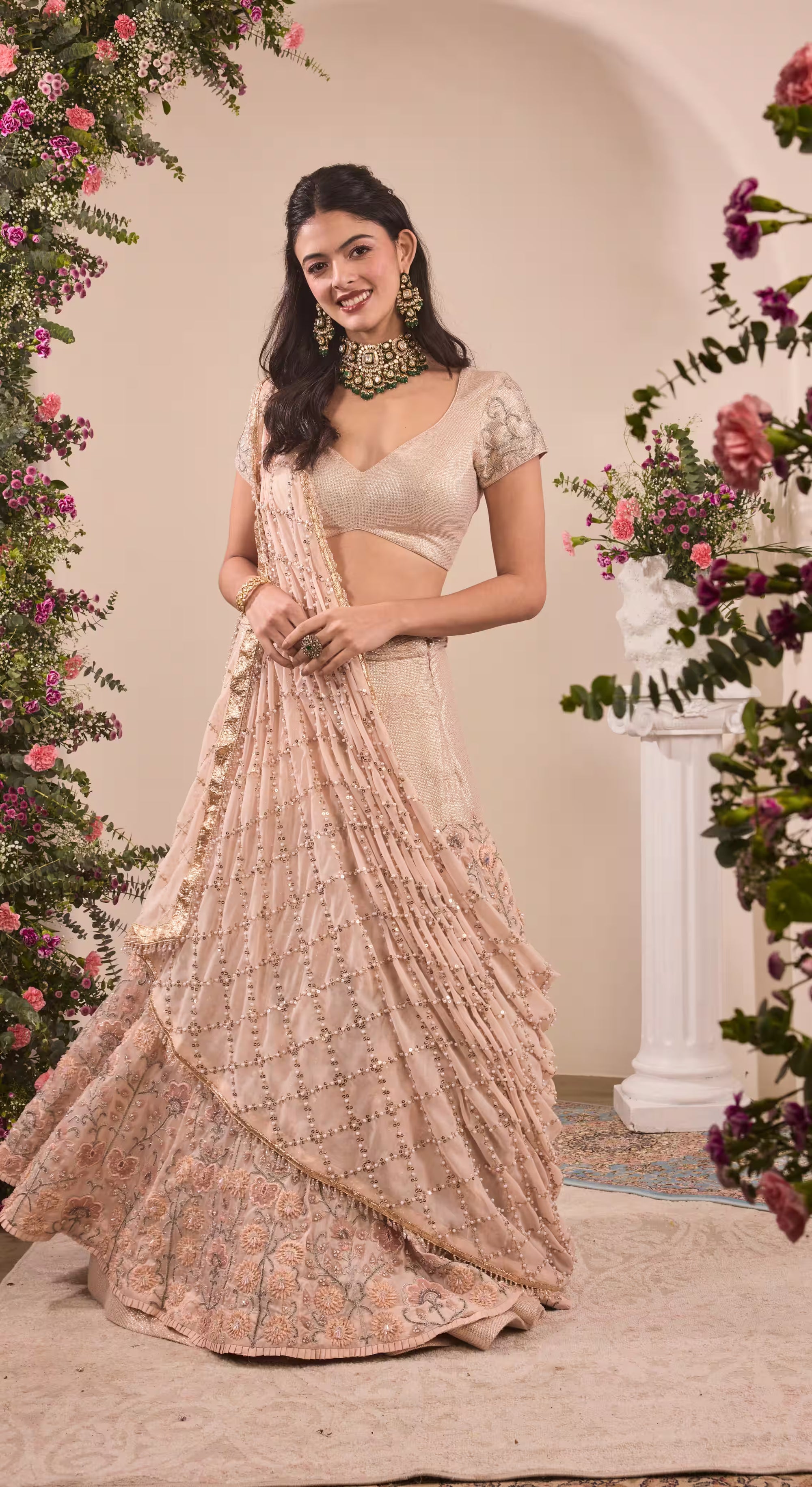 Blush Pink Sequin Embellished Lehenga Set