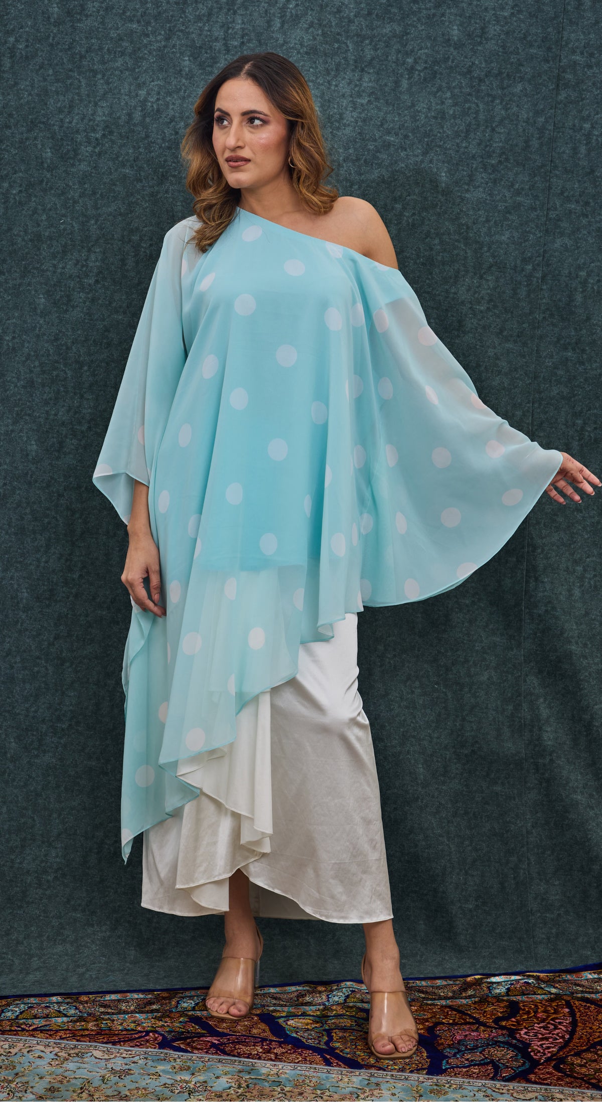 Azure Mist Polka Draped Set