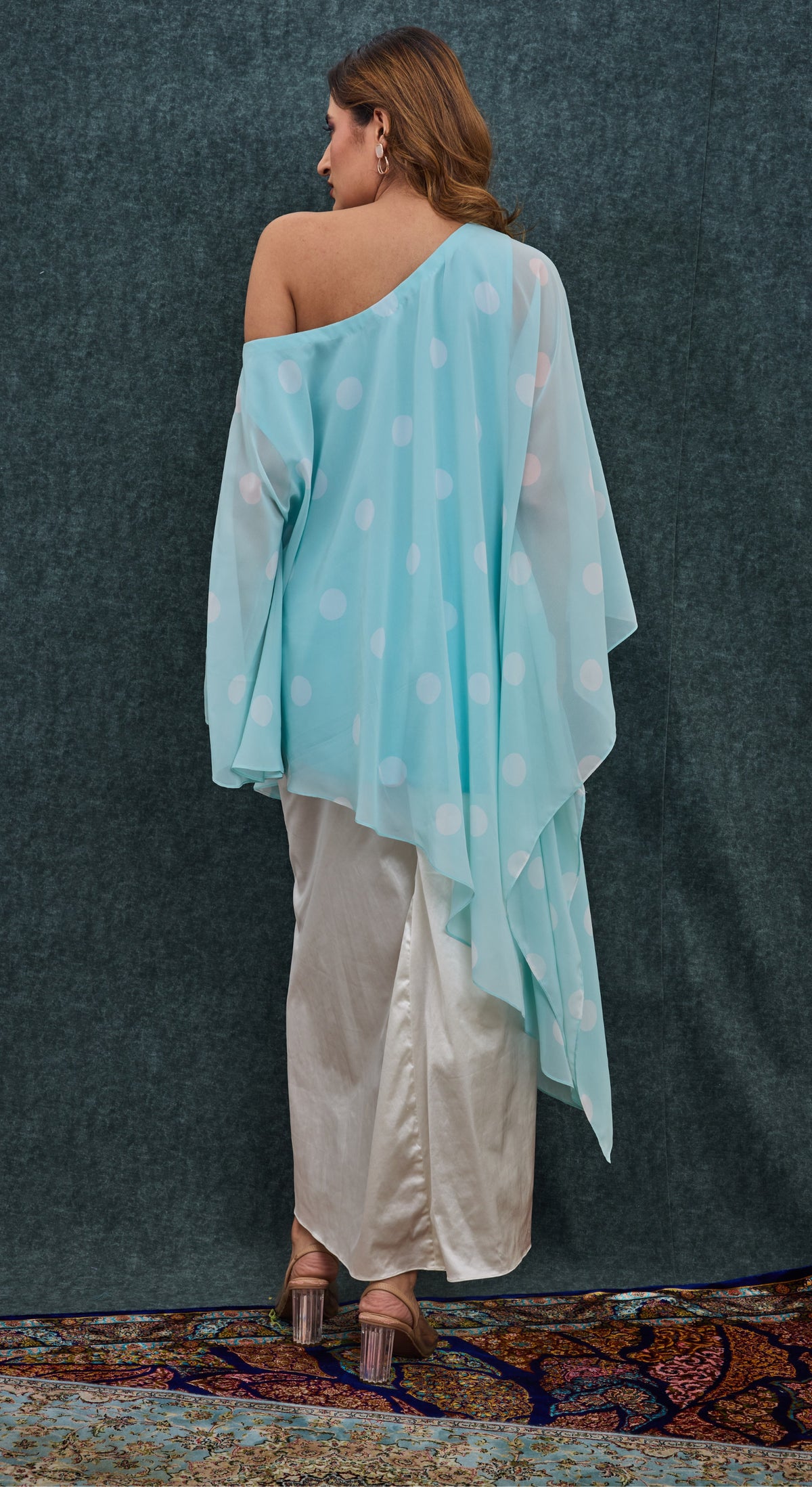 Azure Mist Polka Draped Set