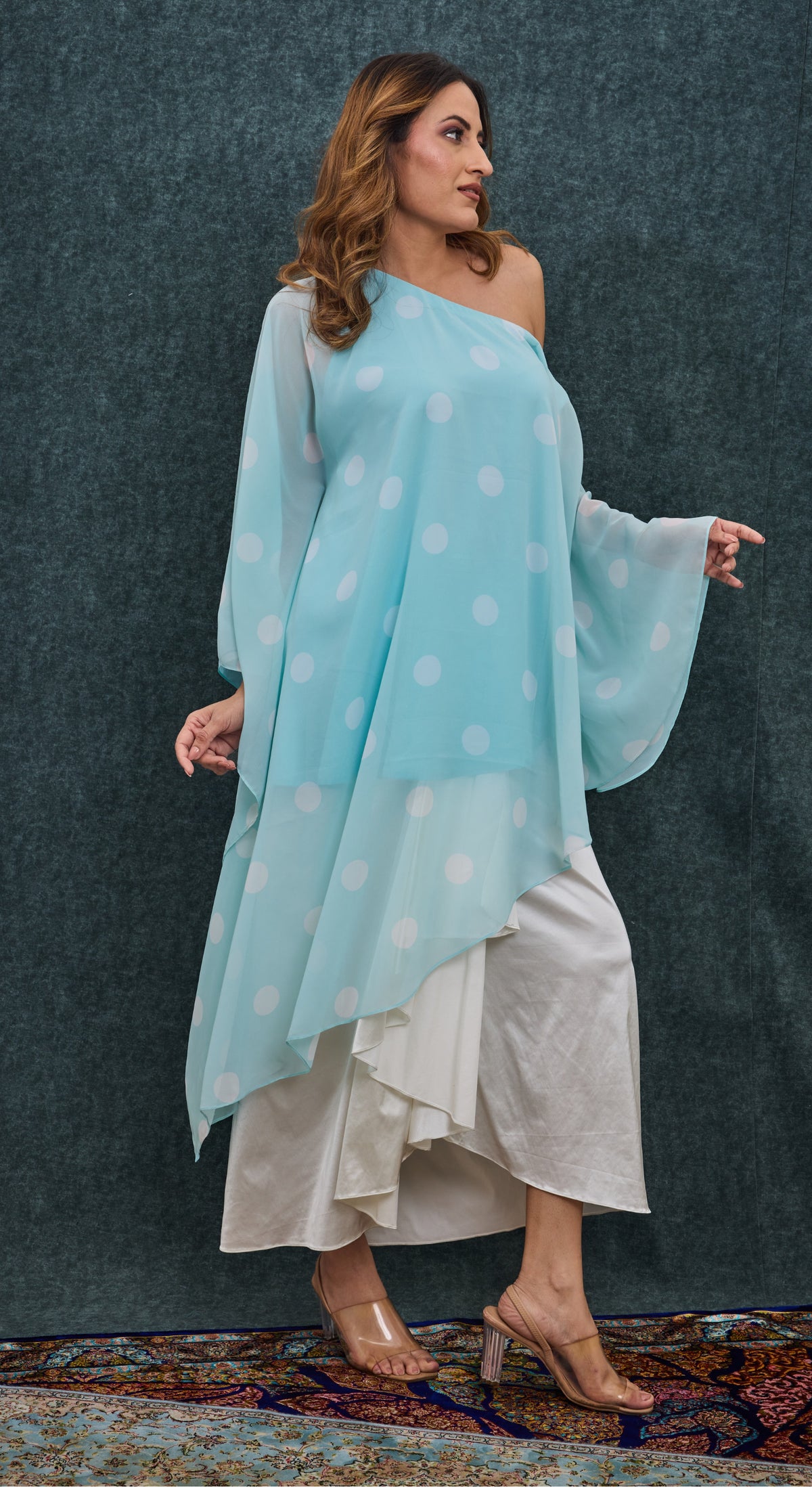 Azure Mist Polka Draped Set