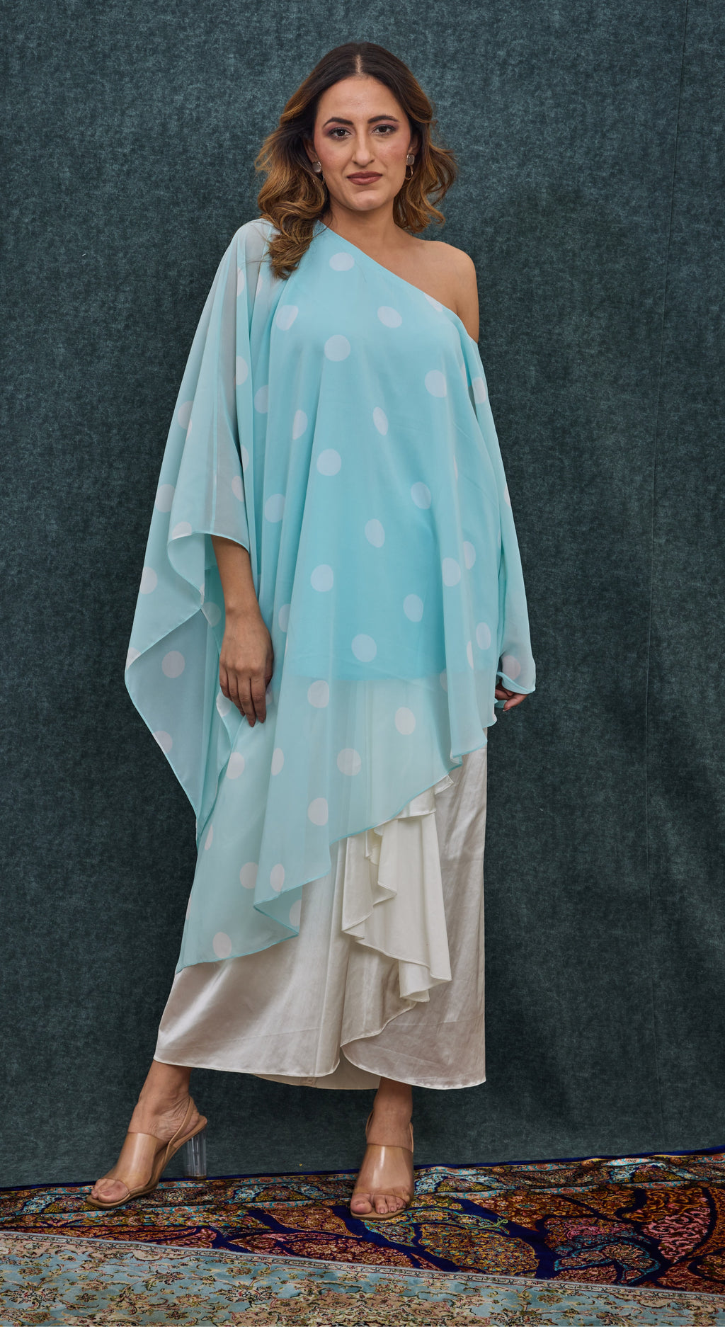 Azure Mist Polka Draped Set