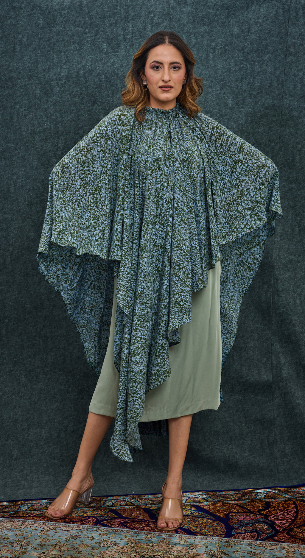 Sage Mist Draped Kaftan Set