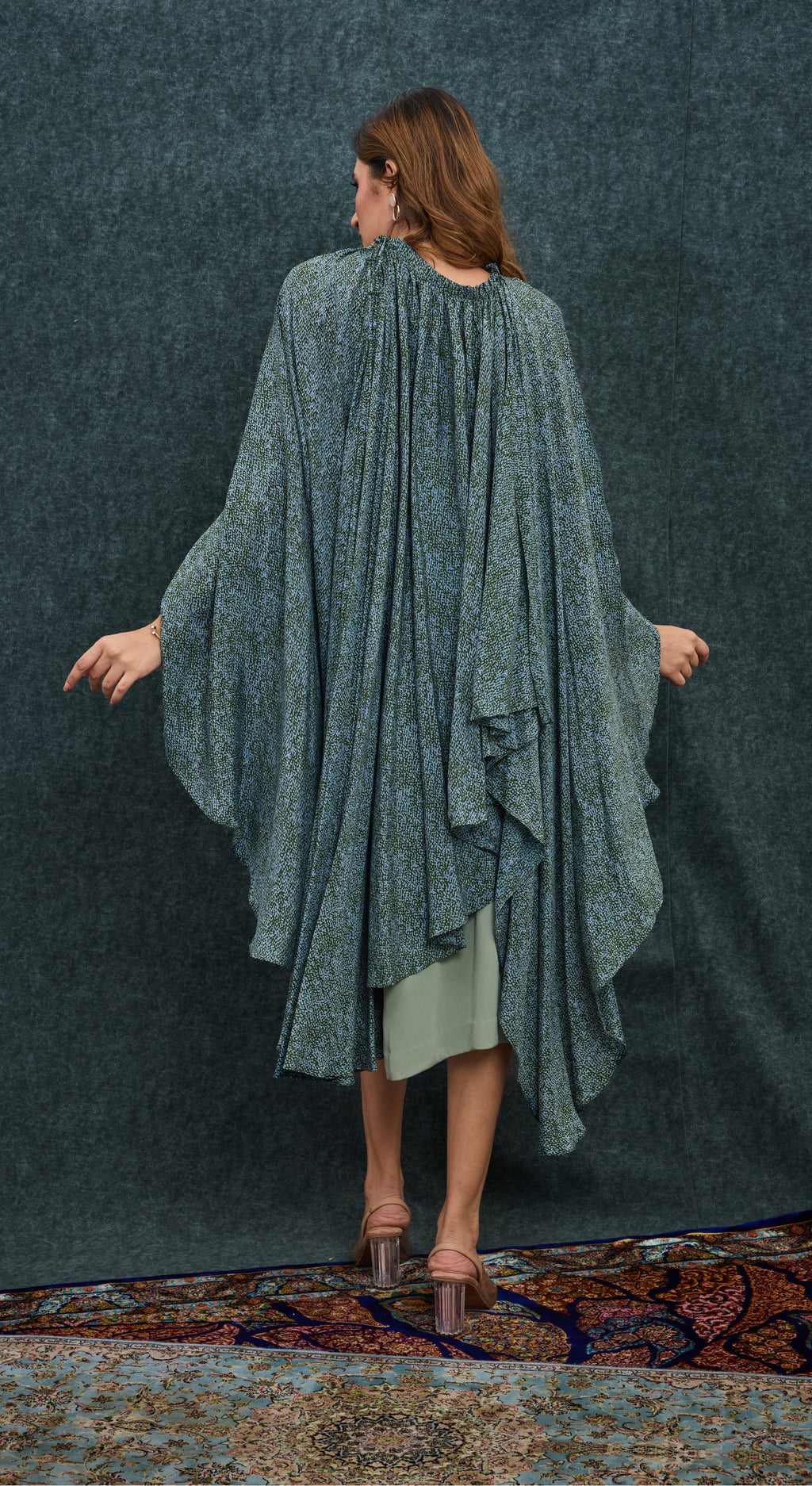 Sage Mist Draped Kaftan Set
