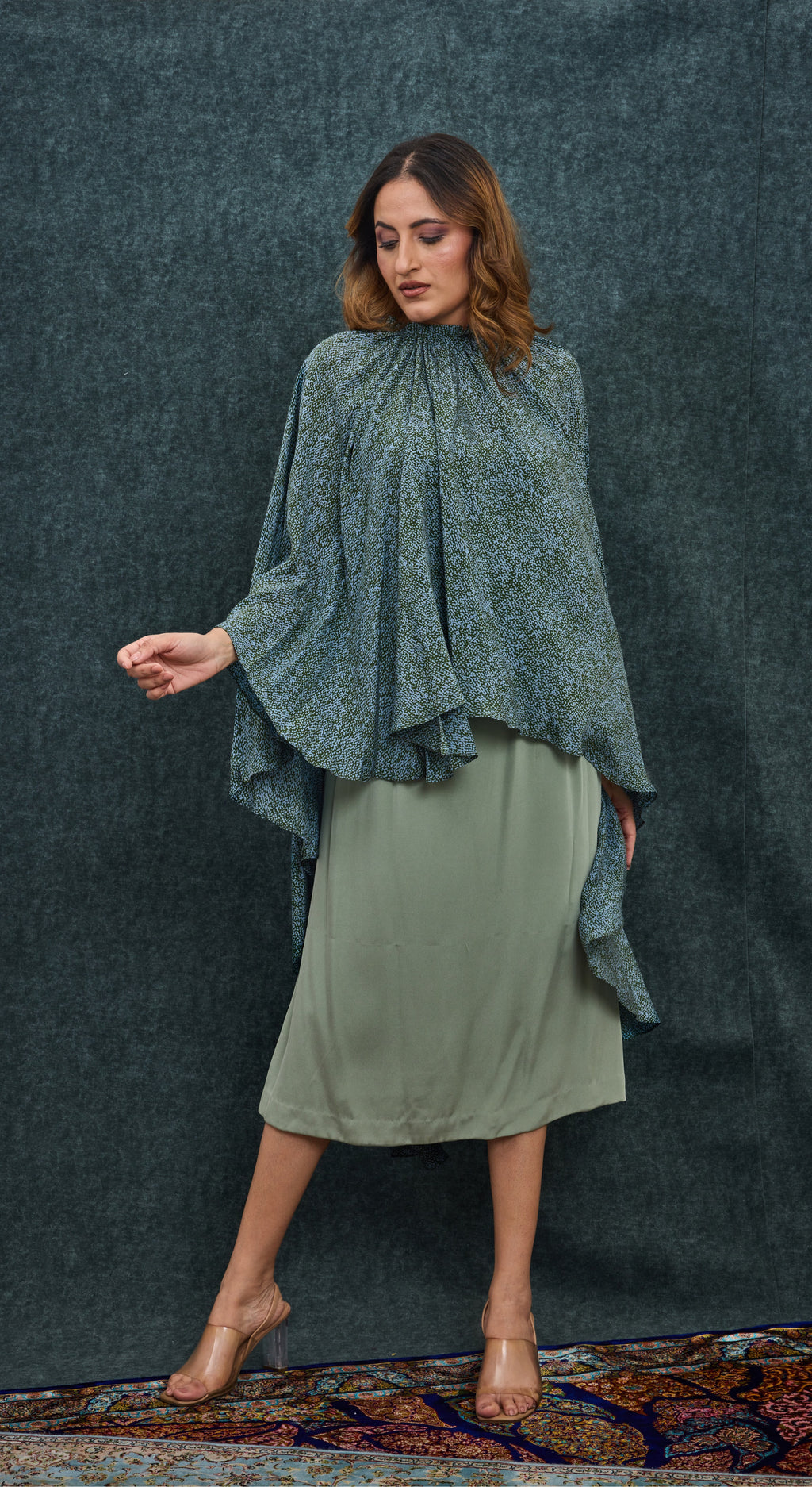 Sage Mist Draped Kaftan Set